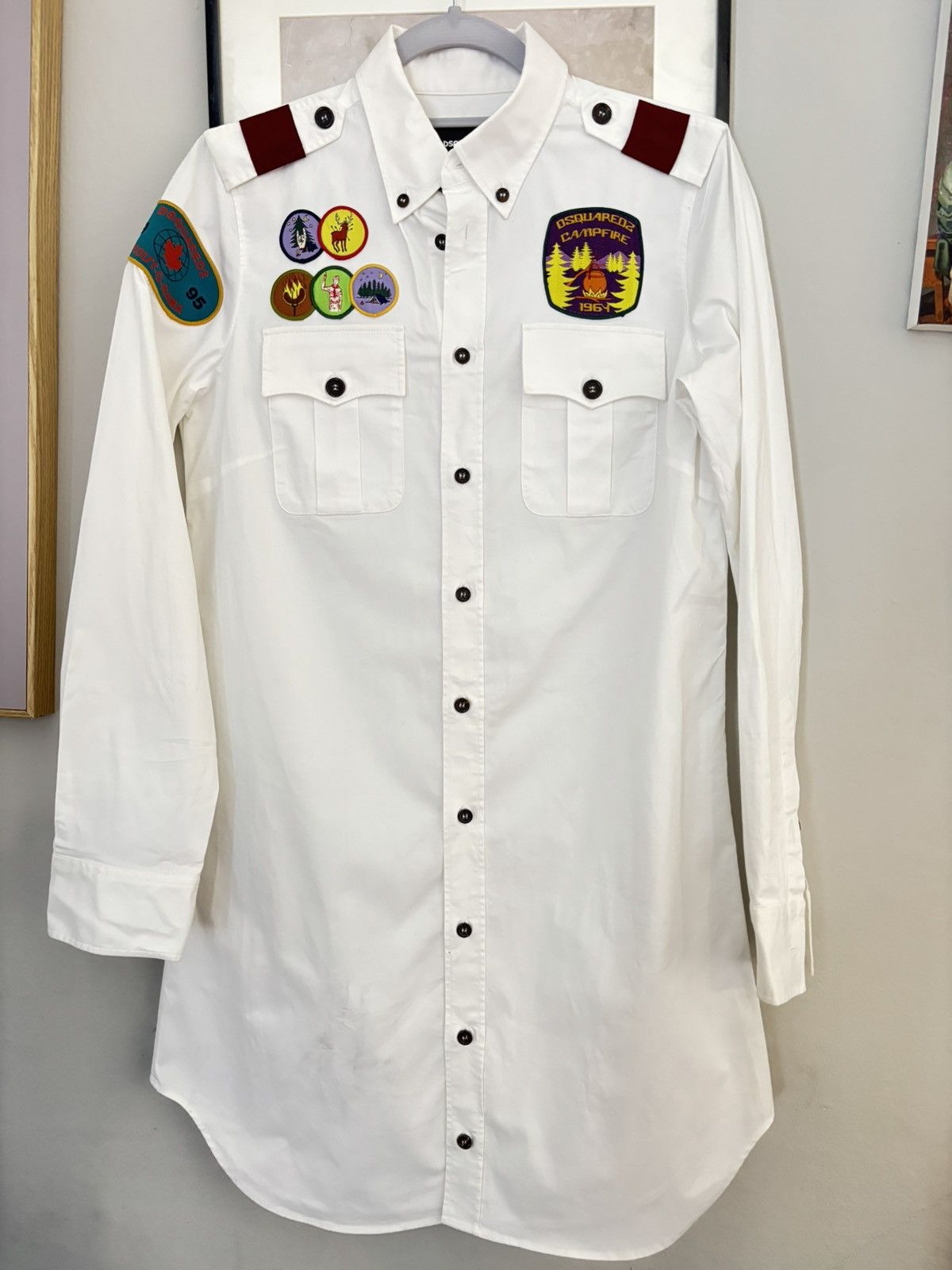 Dsquared2 DSQUARED2 Campfire Patches Shirt Dress White – rare Military Size S / US 4 / IT 40 - 1 Thumbnail