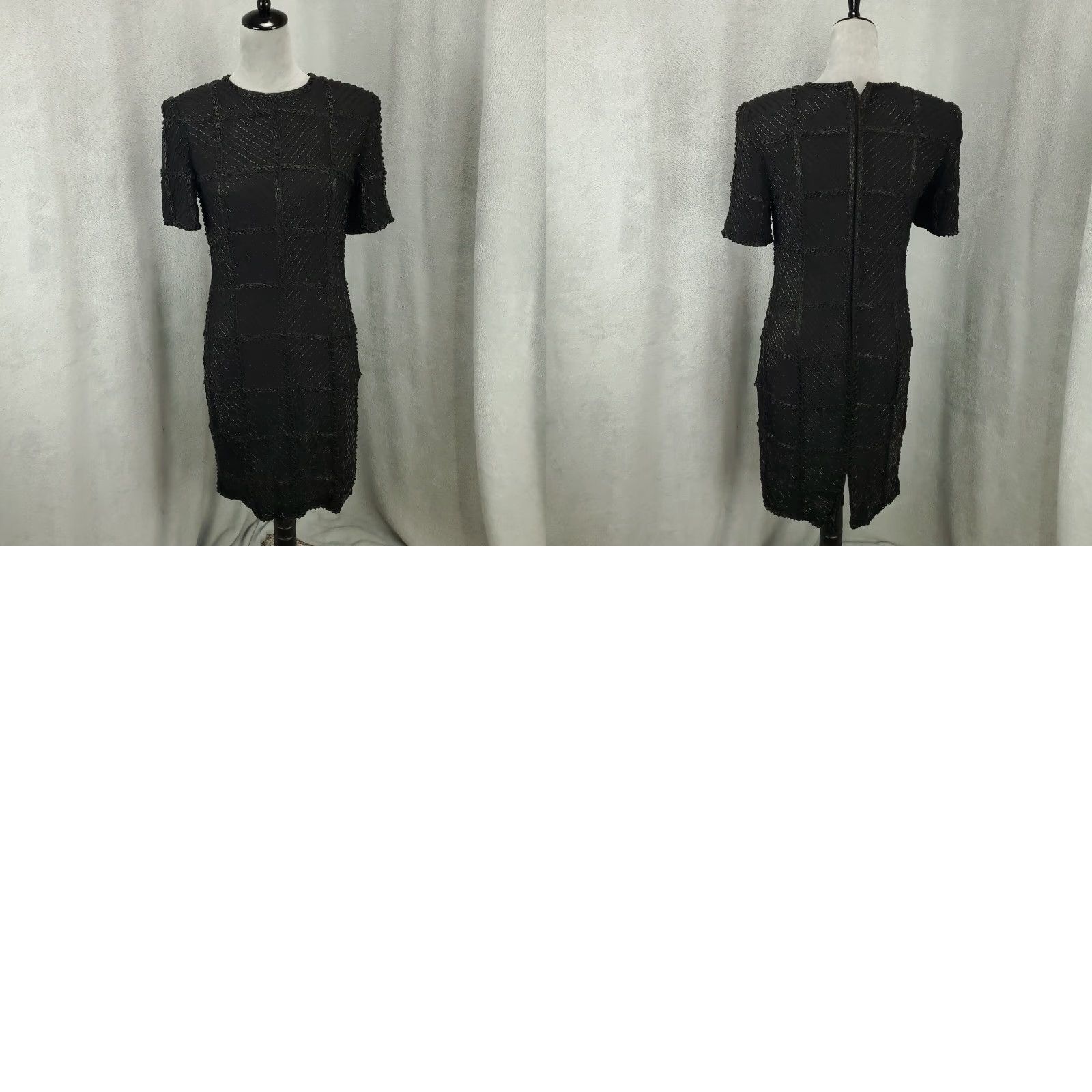Vintage Royal Feelings Evening Wear Silk Dress Womens M Black Beaded Knee Length Lined Formal Party Cocktail Gown 90s? Size M / US 6-8 / IT 42-44 - 9 Thumbnail