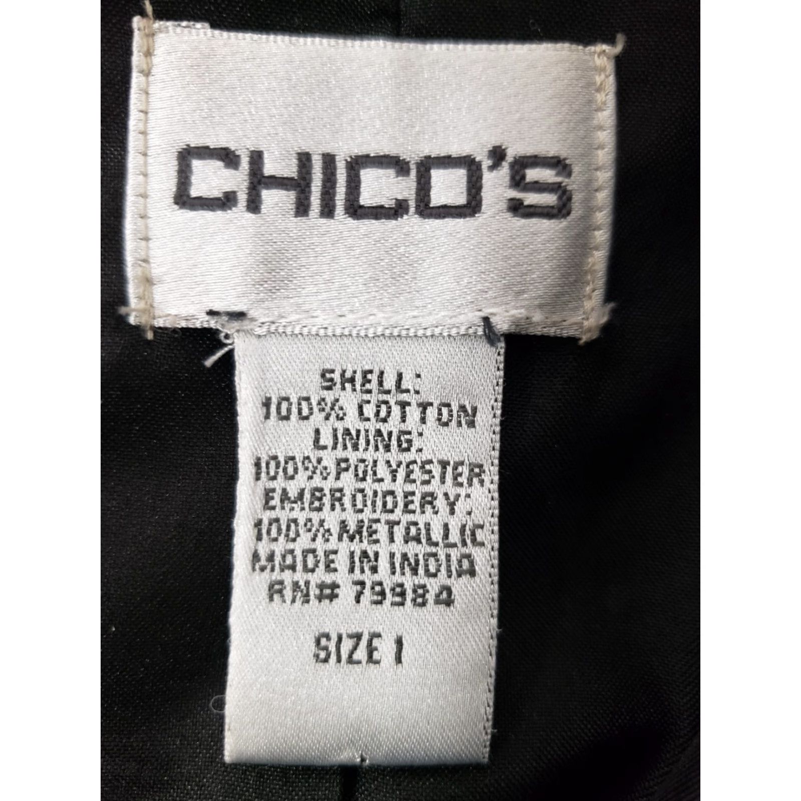 Vintage Chicos Jean Jacket Sz 1 Blue Denim Long Sleeve w/Gold Embroidery Full Zip Collar Size XS / US 0-2 / IT 36-38 - 5 Thumbnail