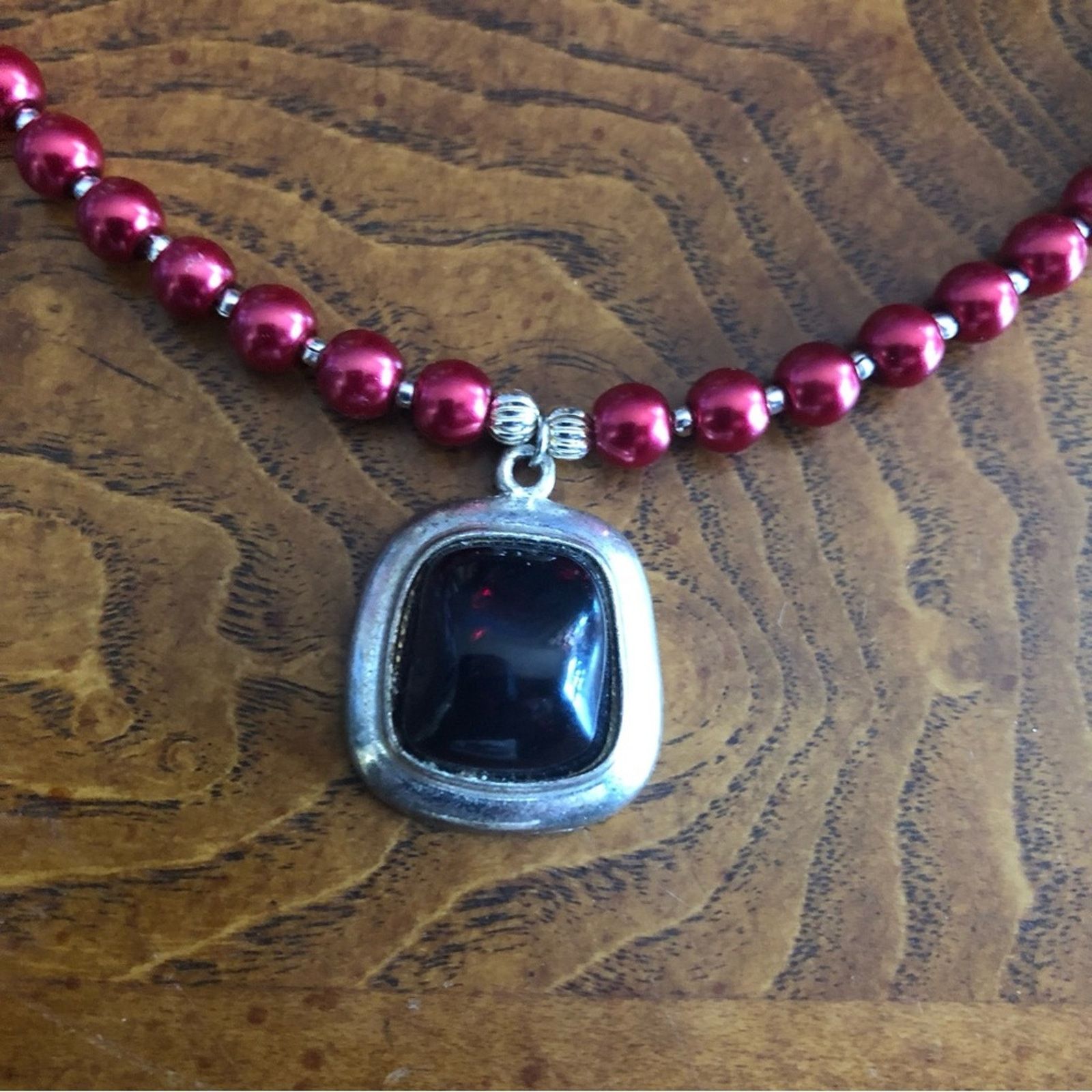 Handmade Handcrafted repurpose dark vampire blood dome Pearl necklac Size ONE SIZE - 9 Thumbnail