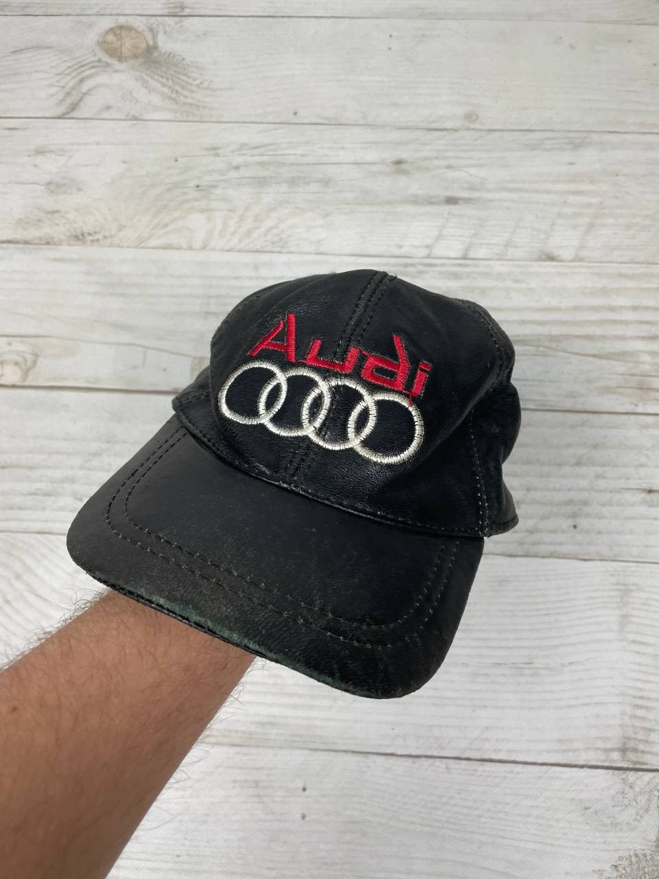 Audi Vintage Racing Audi Leather Cap 90s Hat Big Logo Nascar Y2K Size ONE SIZE - 2 Thumbnail