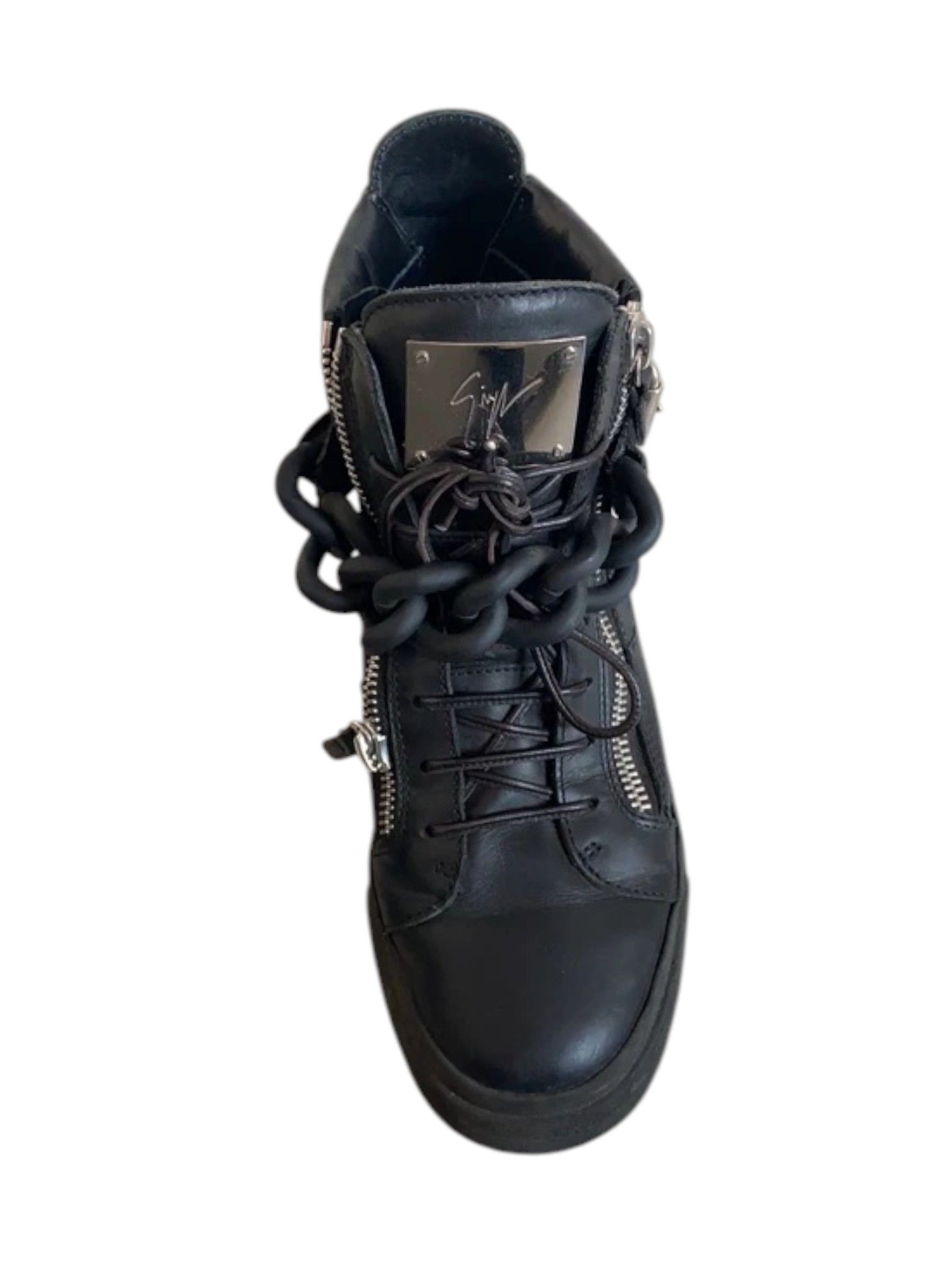 Giuseppe Zanotti Giuseppe Zanotti Black Leather Chain Silver Plate , 2010s Size US 7 / EU 40 - 3 Thumbnail