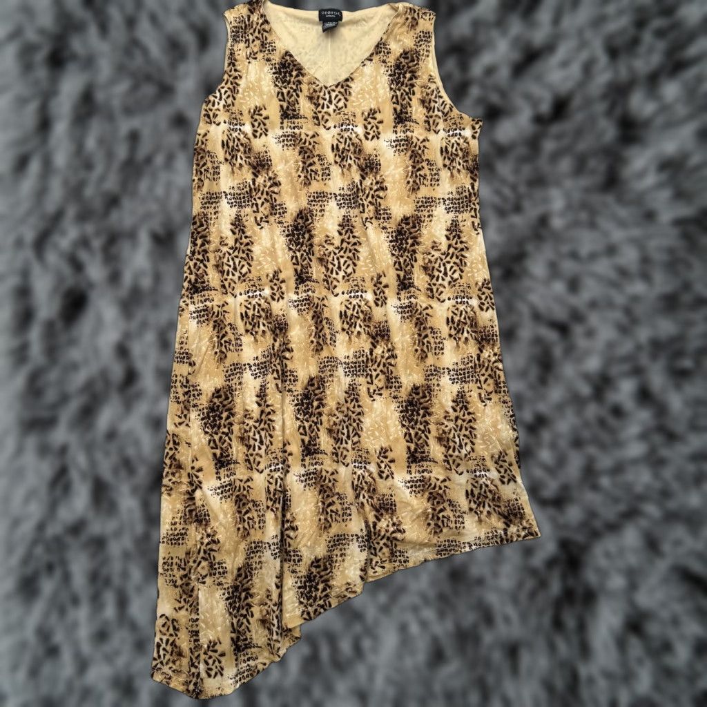 George Boho Chic Dress 18W/20W Leopard Print Abstract Asymmetrical Artsy Y2K Evening Size XXL / US 16-18 / IT 52-54 - 1 Thumbnail