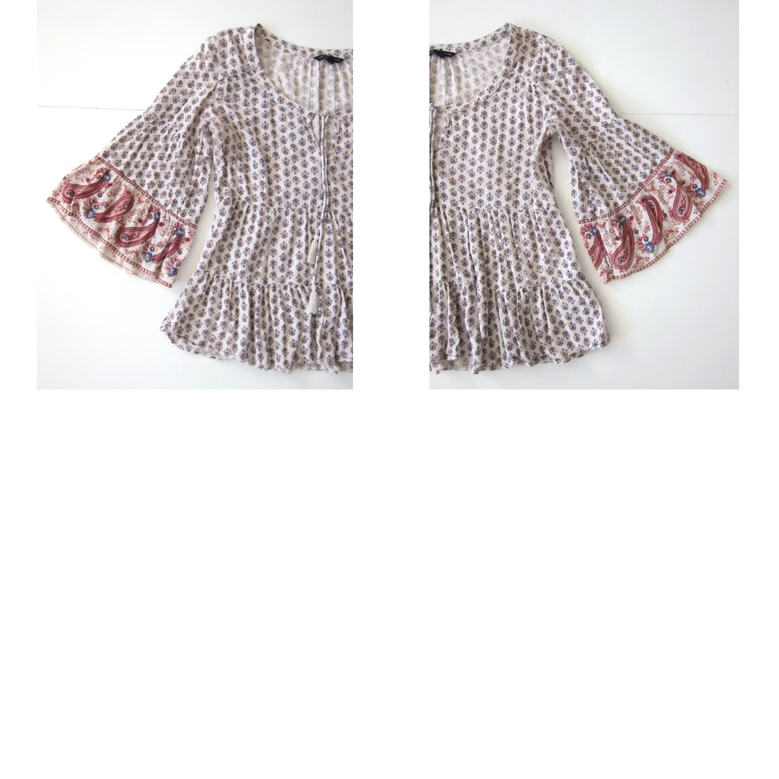 American Eagle Outfitters American Eagle Outfitters Blouse M Womens 3/4 Sleeve Round Neck Floral Peasant Blue Pink Paisley 100% Rayon Size M / US 6-8 / IT 42-44 - 8 Thumbnail