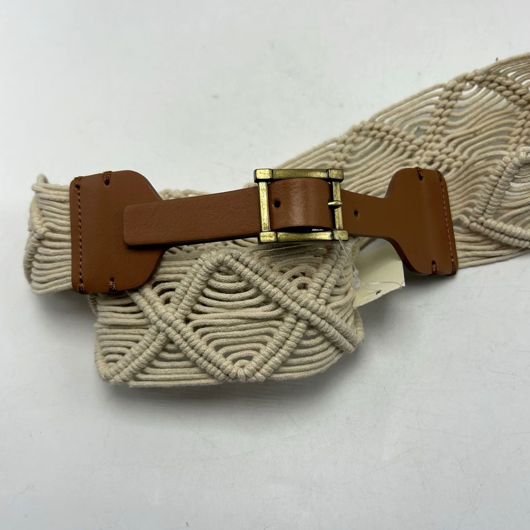 Talbots Talbots Belt Womens XL Ivory Cotton Braided Leather Trim Buckle Adjustable Size ONE SIZE - 7 Thumbnail