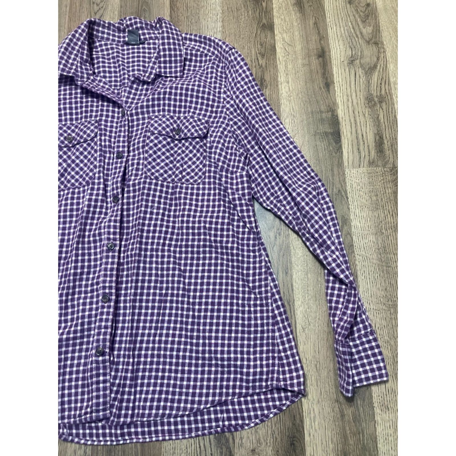 Eddie Bauer VINTAGE Eddie Bauer Shirt Women L Purple White Check Button Up Pockets Size L / US 10 / IT 46 - 4 Thumbnail