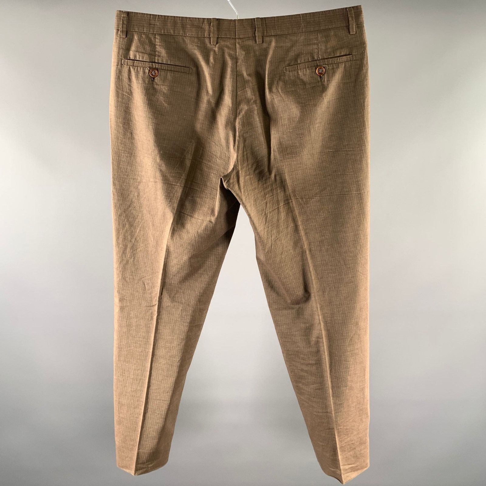 Etro ETRO Brown Stripe Cotton Linen Flat Front Casual Pants Size US 38 / EU 54 - 3 Thumbnail