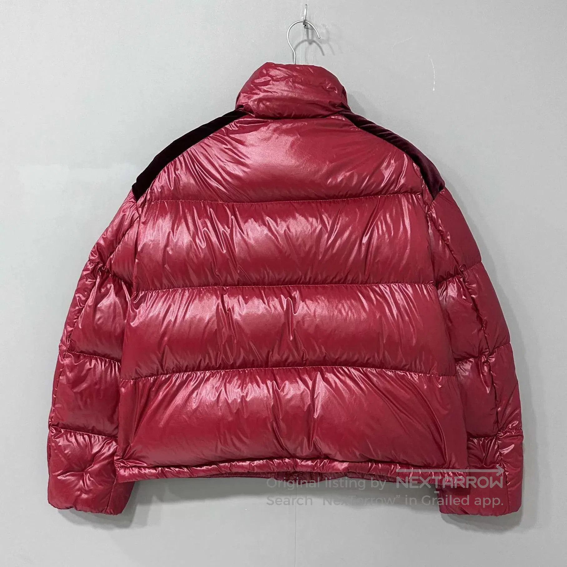 Moncler Red Puffer Jacket with Velvet Accents. Size US S / EU 44-46 / 1 - 3 Thumbnail