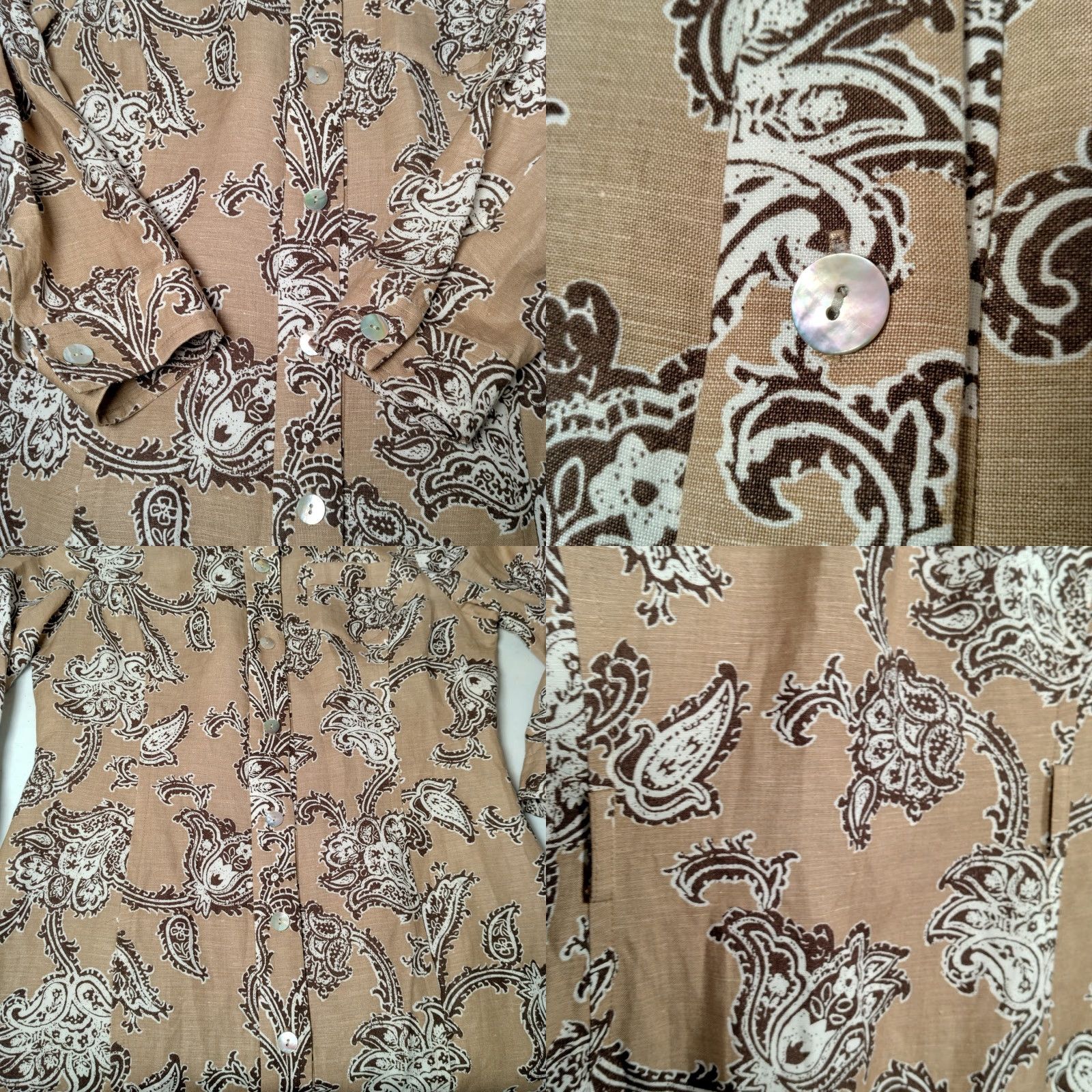 Kasper VINTAGE Kasper Shirt Dress Women 8 Knee Length Brown Floral Paisley 3/4 Sleeve Collared Button Front Size M / US 6-8 / IT 42-44 - 8 Thumbnail
