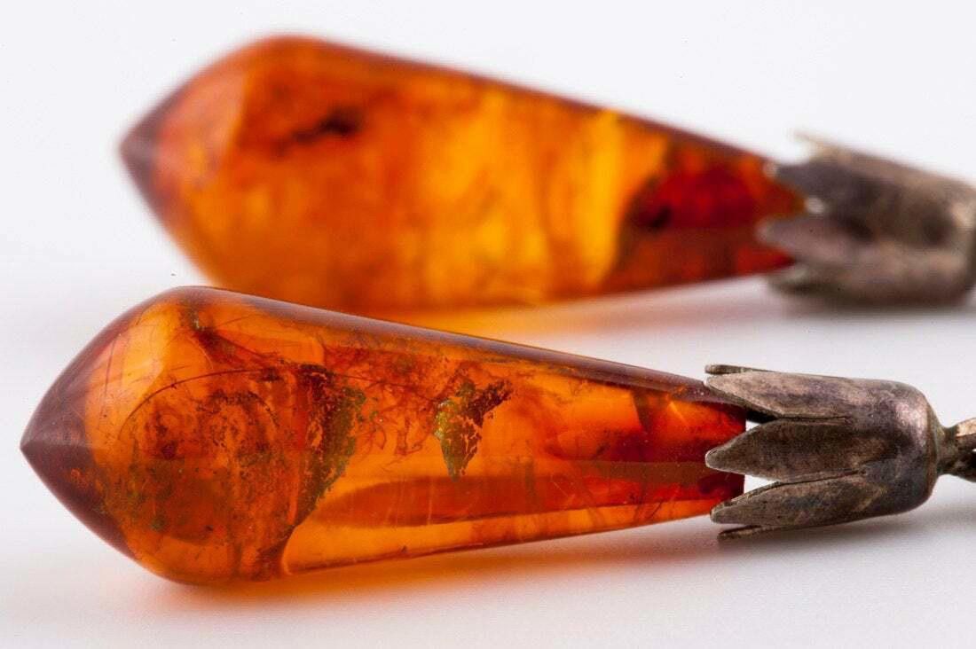 Handmade Sterling Silver Carved Amber Dangle Earrings Size ONE SIZE - 2 Thumbnail