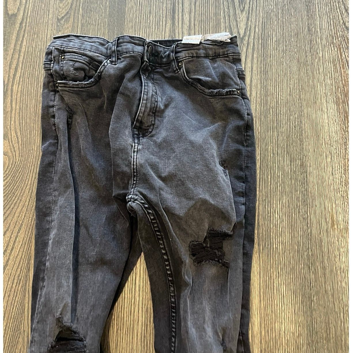 Pull & Bear Pull & Bear Skinny Jeans High Rise Distressed Black Size 31 Size 31" - 3 Thumbnail