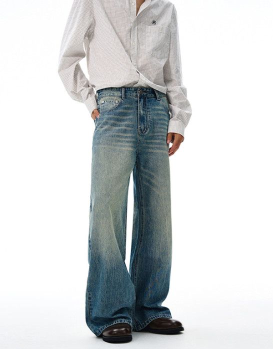 Vintage American whiskered men's straight wide-leg baggy jeans Size US 32 / EU 48 - 3 Thumbnail