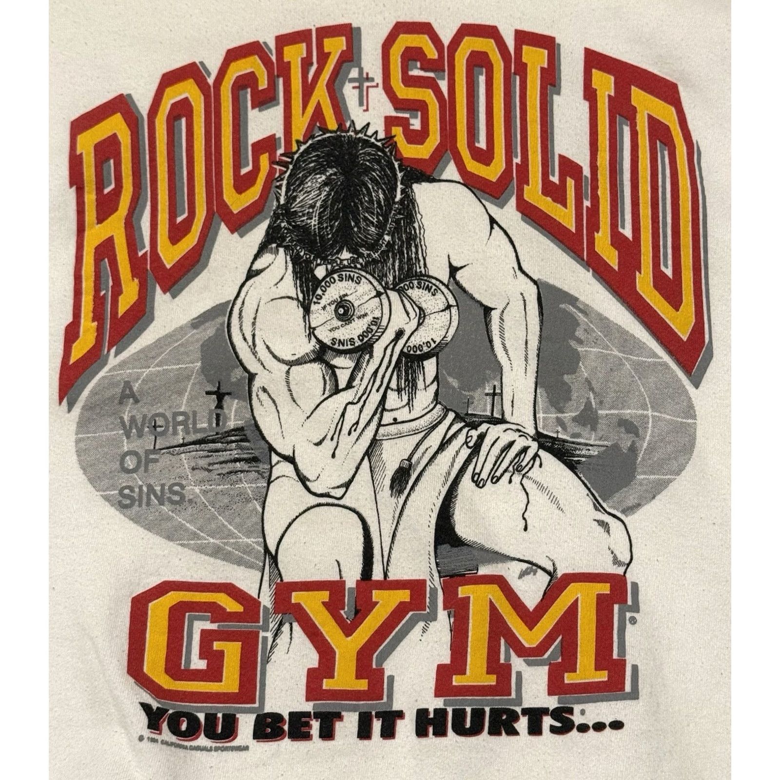 Fruit Of The Loom VINTAGE Fruit of the Loom Rock Solid Gym Jesus Crewneck Sweatshirt L White Cotton Fleece Logo Graphic Print Mens Size US L / EU 52-54 / 3 - 3 Thumbnail