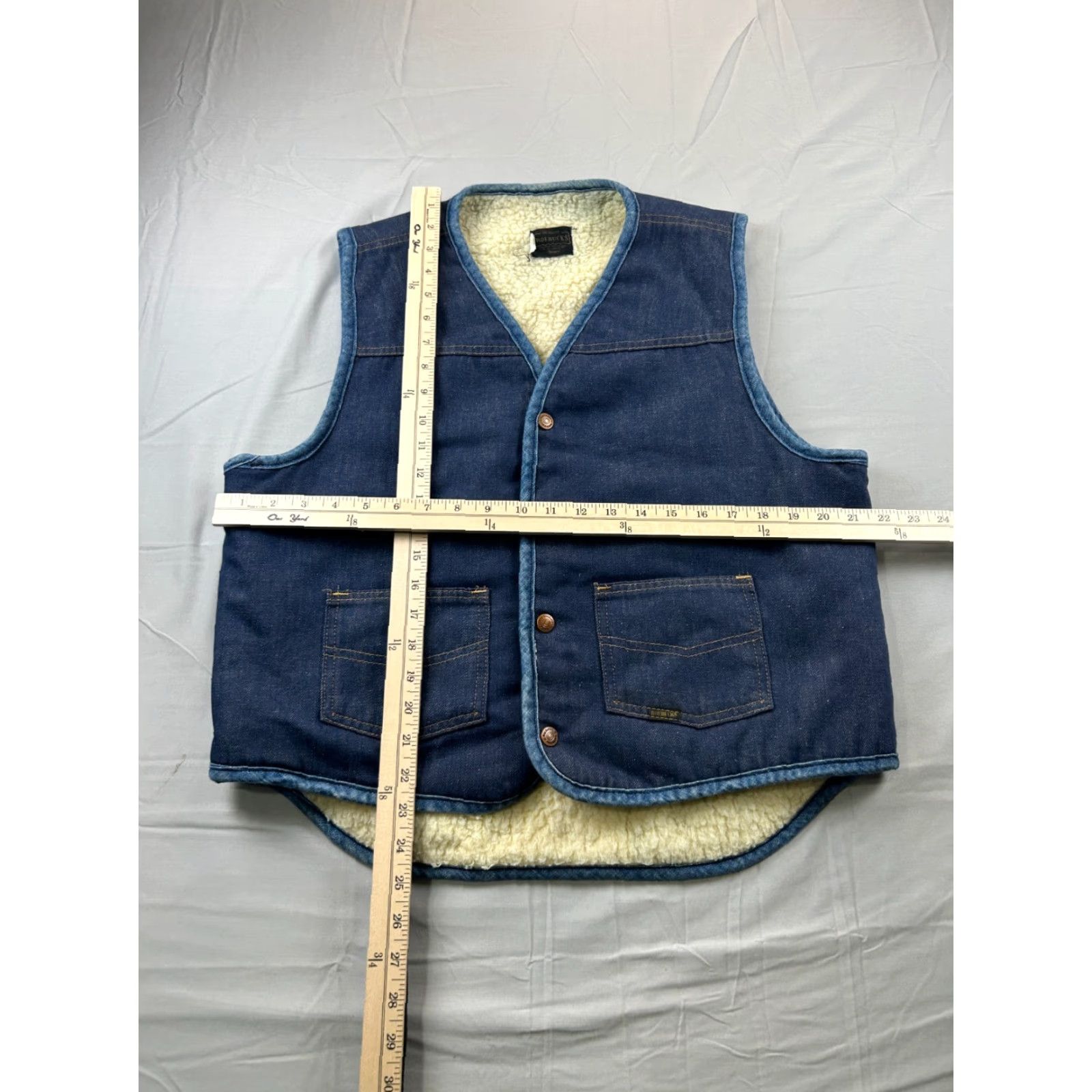 Sears VINTAGE Sears Roebucks Denim Vest Mens L Blue Sherpa Lined 70s USA Workwear Size US L / EU 52-54 / 3 - 6 Thumbnail