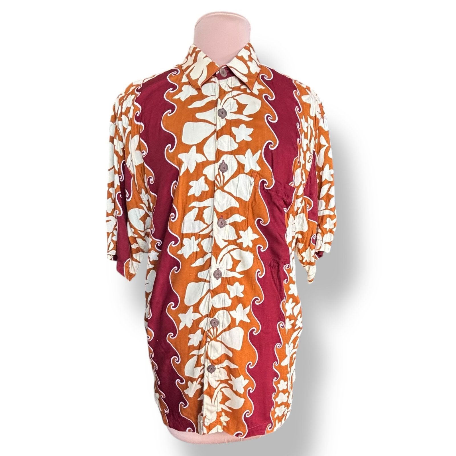 Vintage Vintage 90s Pineapple Lava Rust Burgundy Hibiscus Floral Top Size US L / EU 52-54 / 3 - 1 Thumbnail