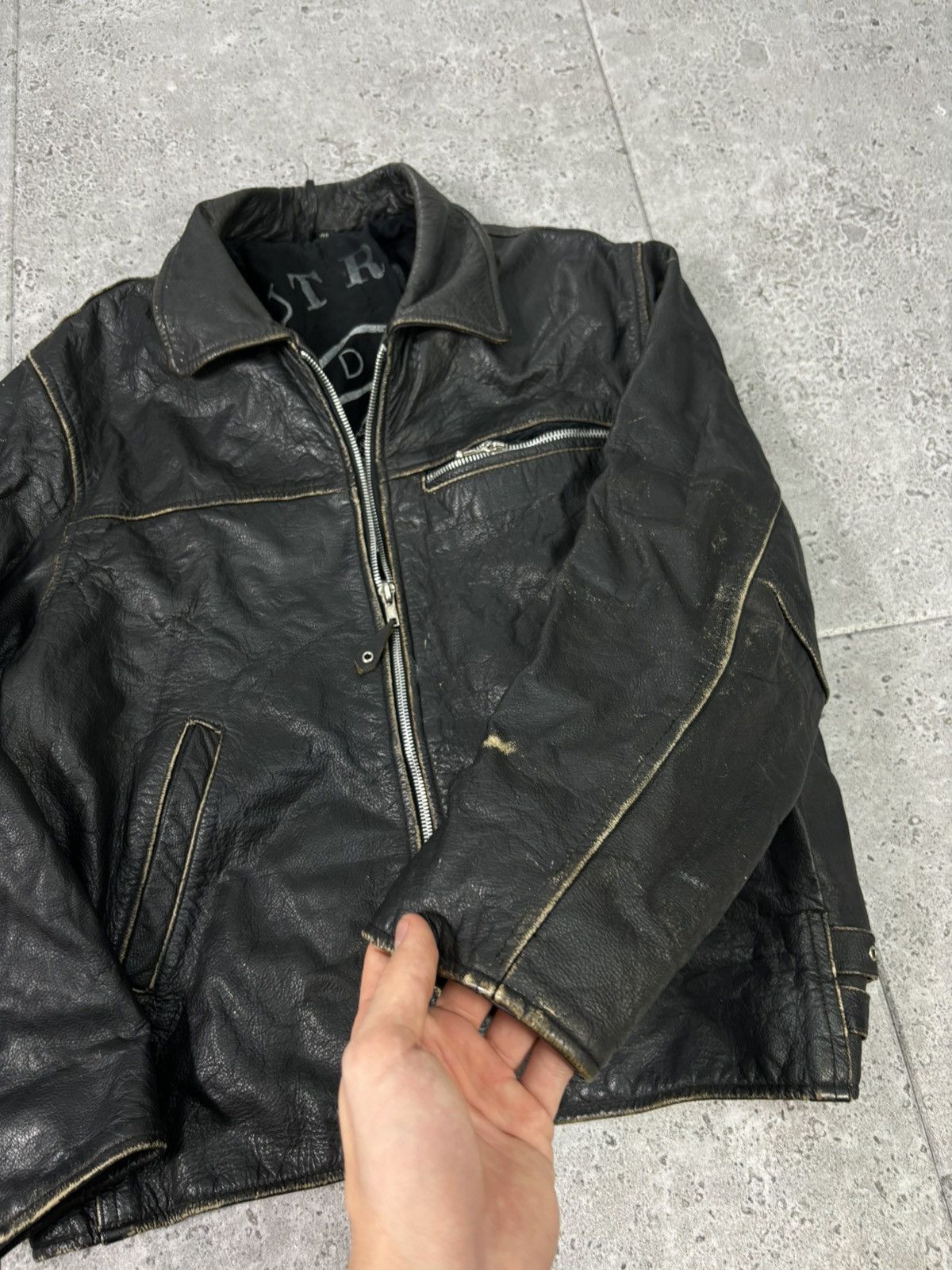 Japanese Brand Archive 2000s Distressed Faded Leather Jacket Avant Garde Size US M / EU 48-50 / 2 - 4 Thumbnail