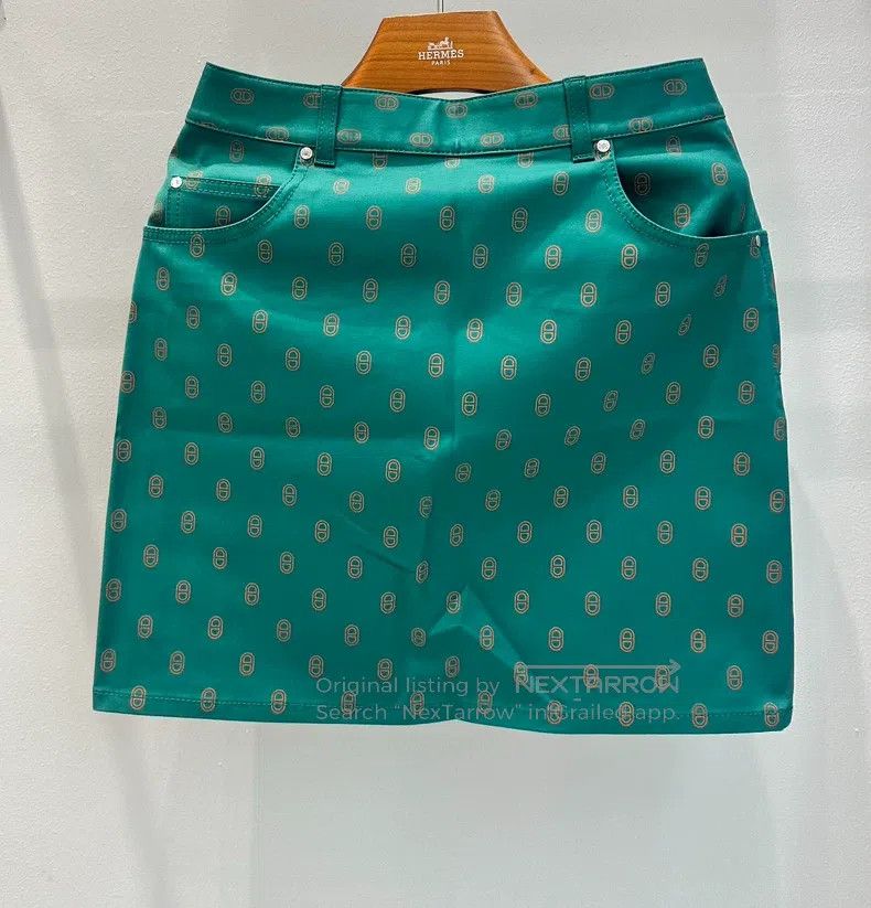 Hermes Hermes Pig nose denim skirt, green Size 24" / US 00 / IT 34 - 1 Thumbnail