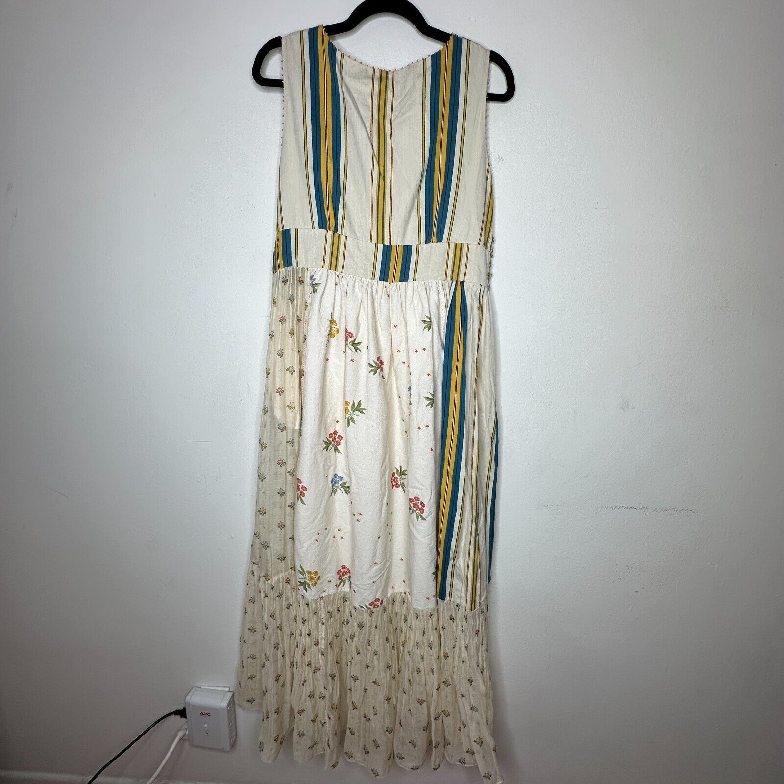 Other Pero Tan Teal Gold VNeck Floral Stripe Empire Ruffle Maxi 38 Size M / US 6-8 / IT 42-44 - 3 Thumbnail