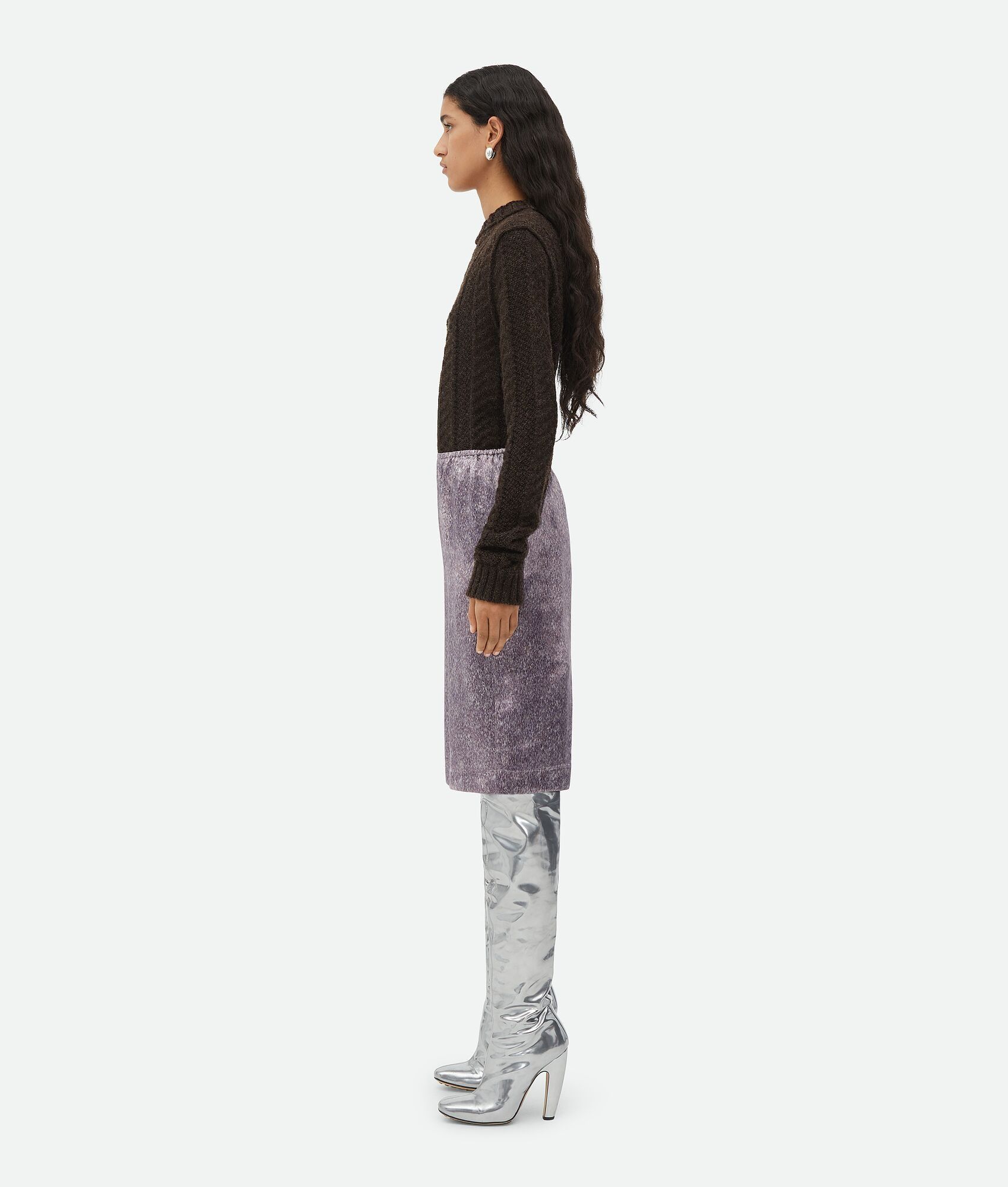 Bottega Veneta o1n1vont1224 Printed Cupro Midi Skirt in Purple Size 27" / US 4 / IT 40 - 2 Thumbnail