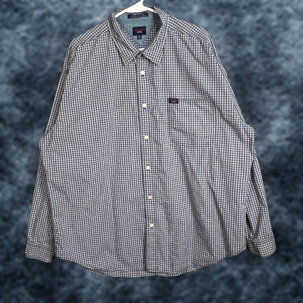 Tommy Hilfiger VINTAGE Tommy Hilfiger Jeans Mens XXL Button-Up Navy & White Checkered Shirt Size US XXL / EU 58 / 5 - 1 Thumbnail