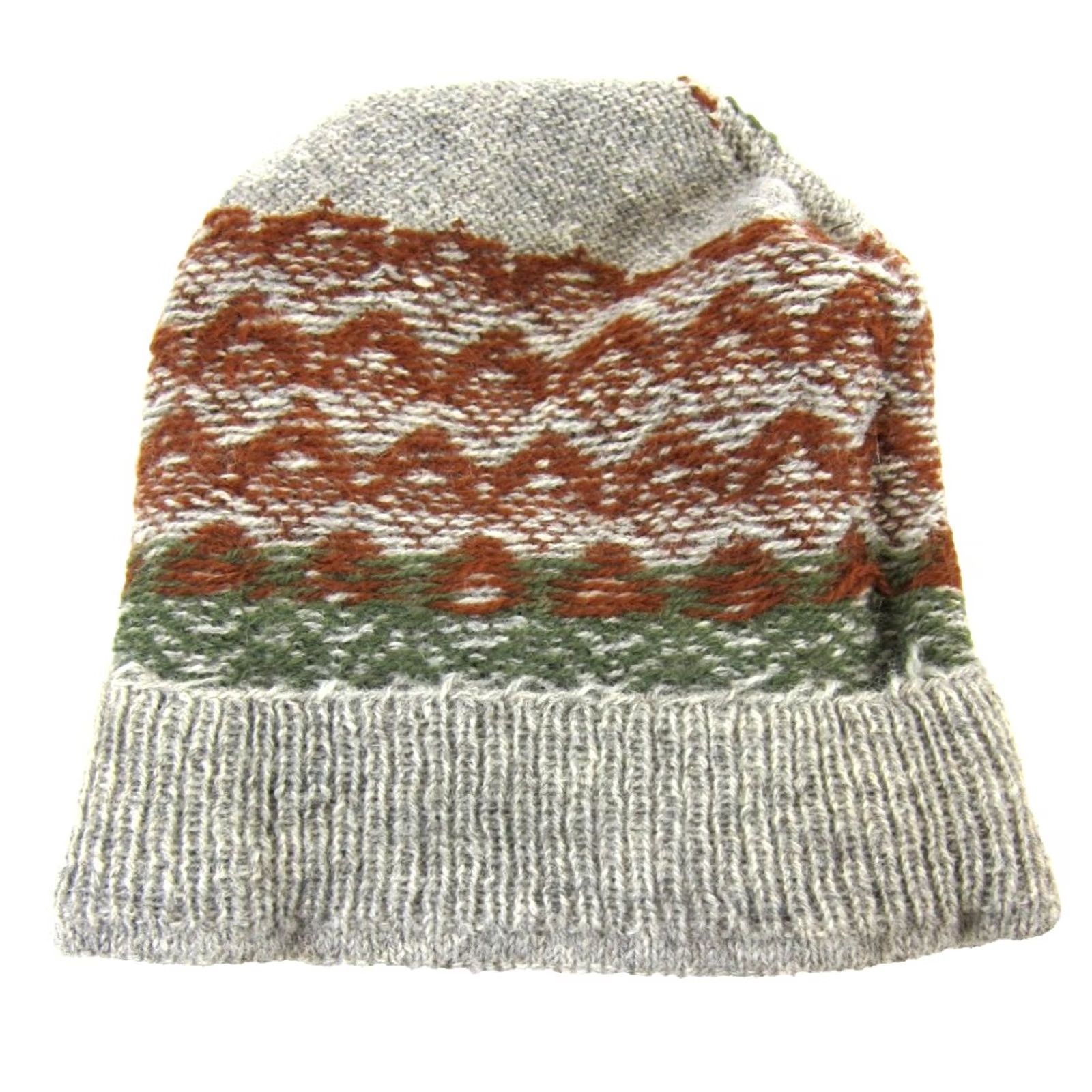 Vintage VINTAGE Beanie Hat One Size Wool Grey Orange Green Tree Pine Cone 100% Wool Hat Womens Vintage Style Size ONE SIZE - 3 Thumbnail