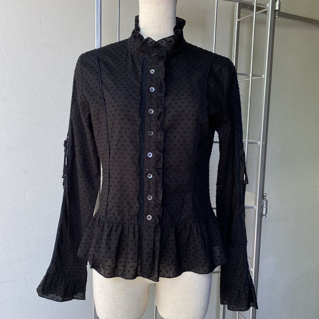 Tornado Mart TORNADO MART Y2K Black Mandarin Lace Blouse Size XS / US 0-2 / IT 36-38 - 1 Thumbnail