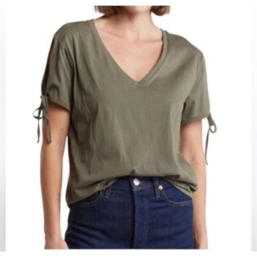 Allsaints ALLSAINTS Kay Split Tie Sleeve T Shirt Wmns LG Green V Neck Size L / US 10 / IT 46 - 1 Thumbnail