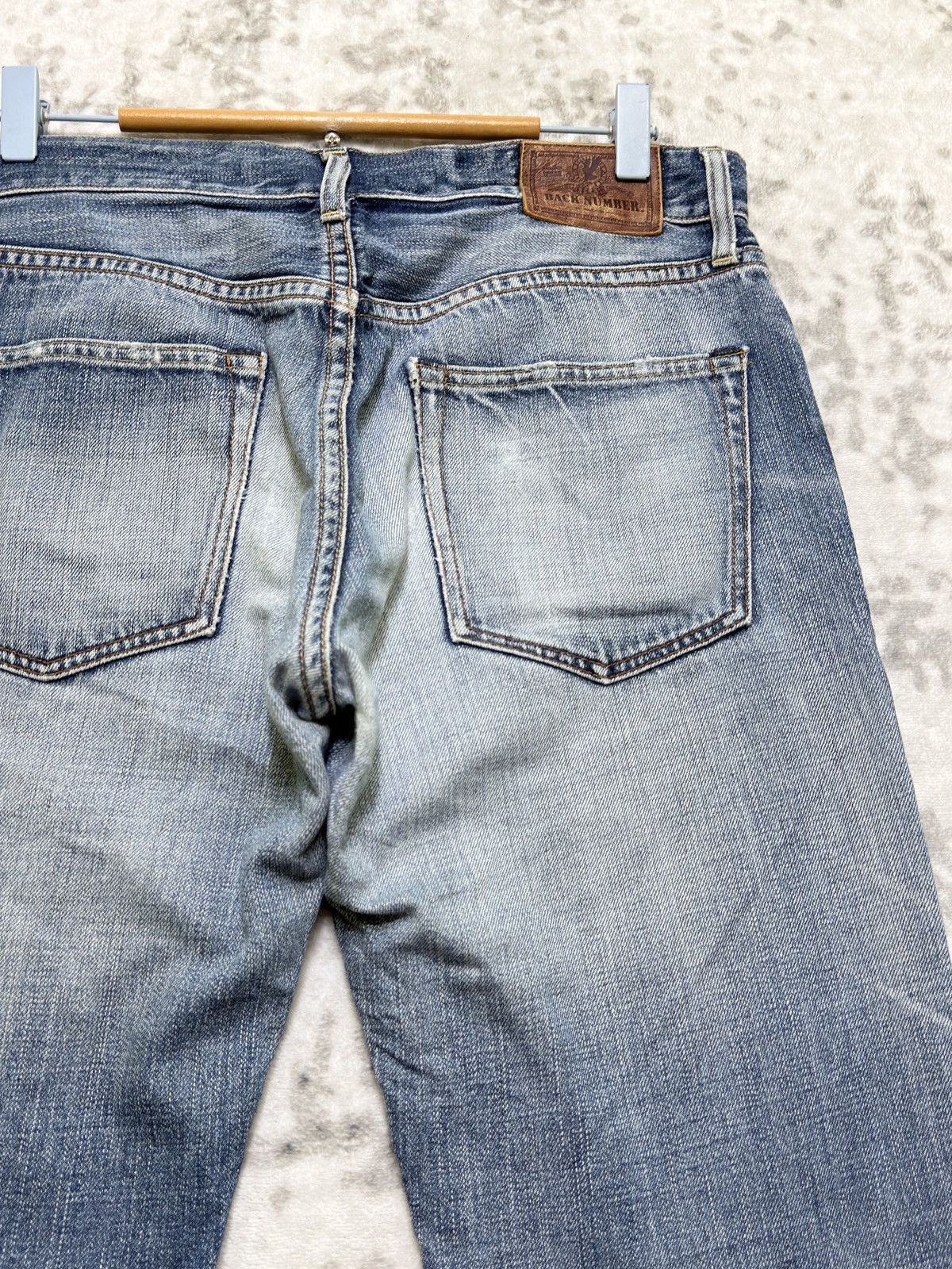 Vintage Vintage Back Number Faded Blue Denim Whiskered Honeycomb Size US 31 - 11 Thumbnail