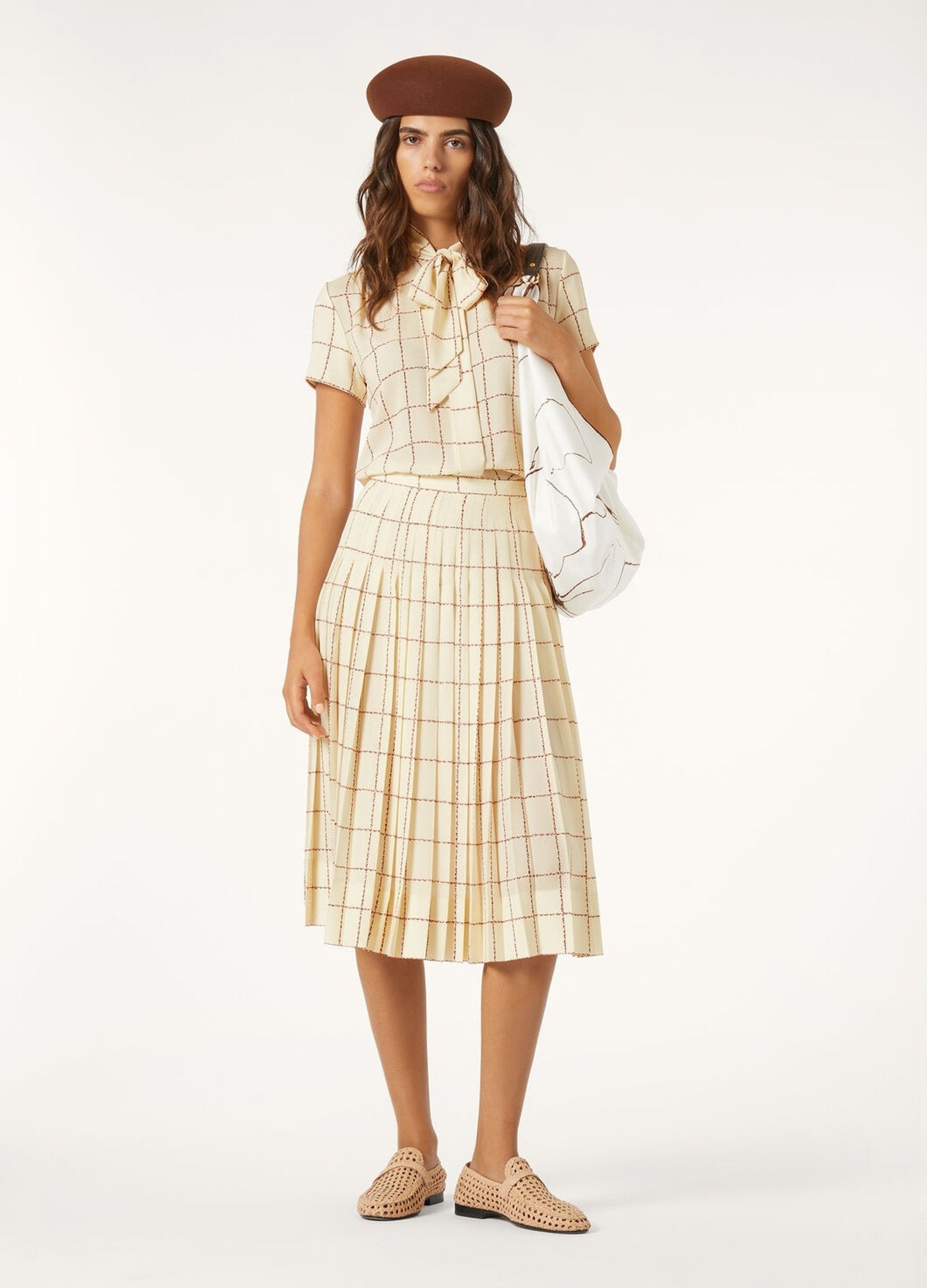 Loro Piana o1srvl11e0526 FAP3865 Clea Midi Skirt in Cream/Brown Size 26" / US 2 / IT 38 - 2 Thumbnail