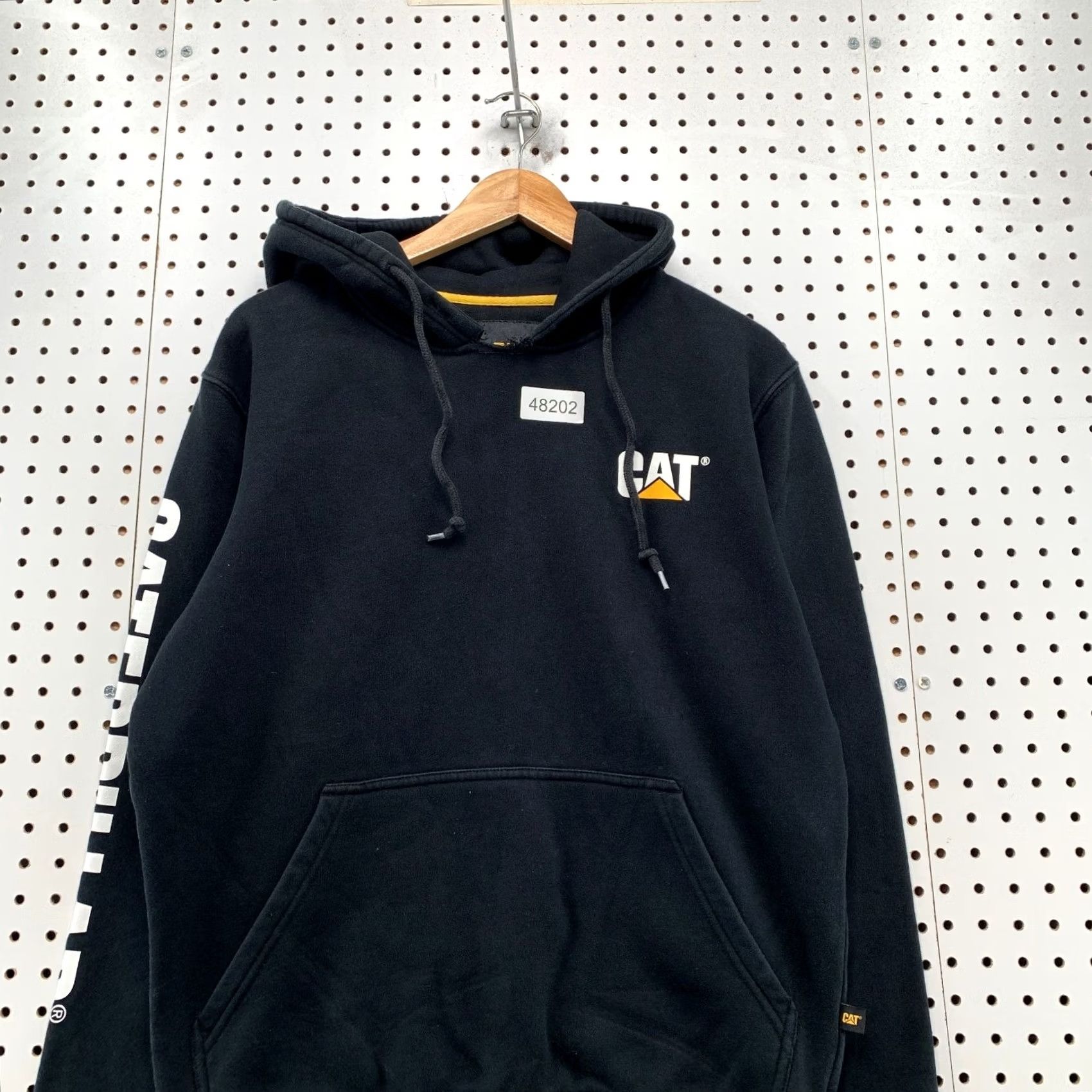 Vintage CAT Hoodie Mens M Black Fleece Pullover Hooded Sweatshirt Size US M / EU 48-50 / 2 - 4 Thumbnail