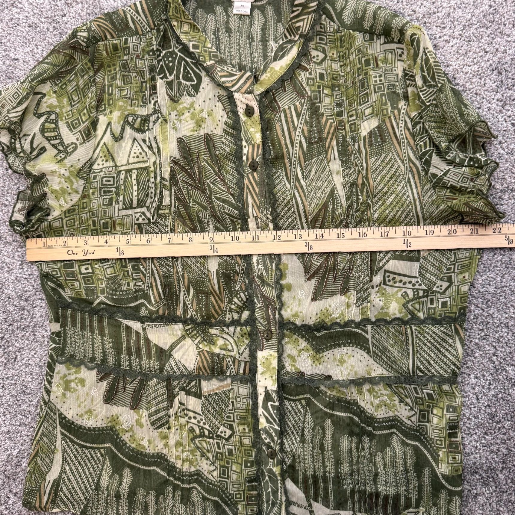 Vintage Christopher & Banks Shirt XL Green Geometric Abstract Tribal Artsy Short Sleeve Button Front Lined Lightweight Boho Retro Size XL / US 12-14 / IT 48-50 - 5 Thumbnail