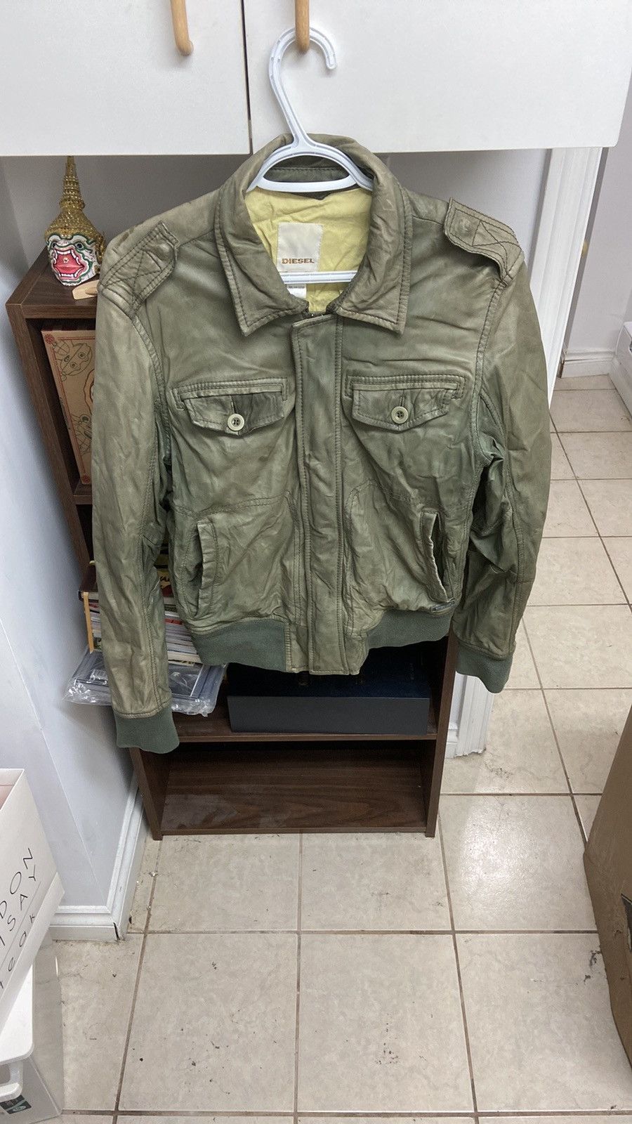 Diesel × Vintage Vintage Diesel Men's Lamb Leather Green Jacket Size US L / EU 52-54 / 3 - 1 Thumbnail