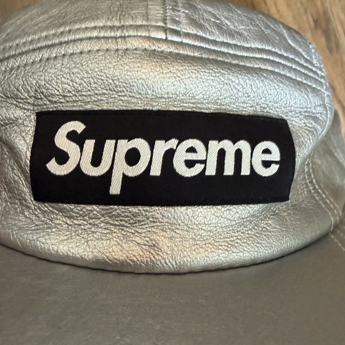 Supreme FW16 Supreme Silver Leather 5 Panel Camp Cap Size ONE SIZE - 2 Thumbnail