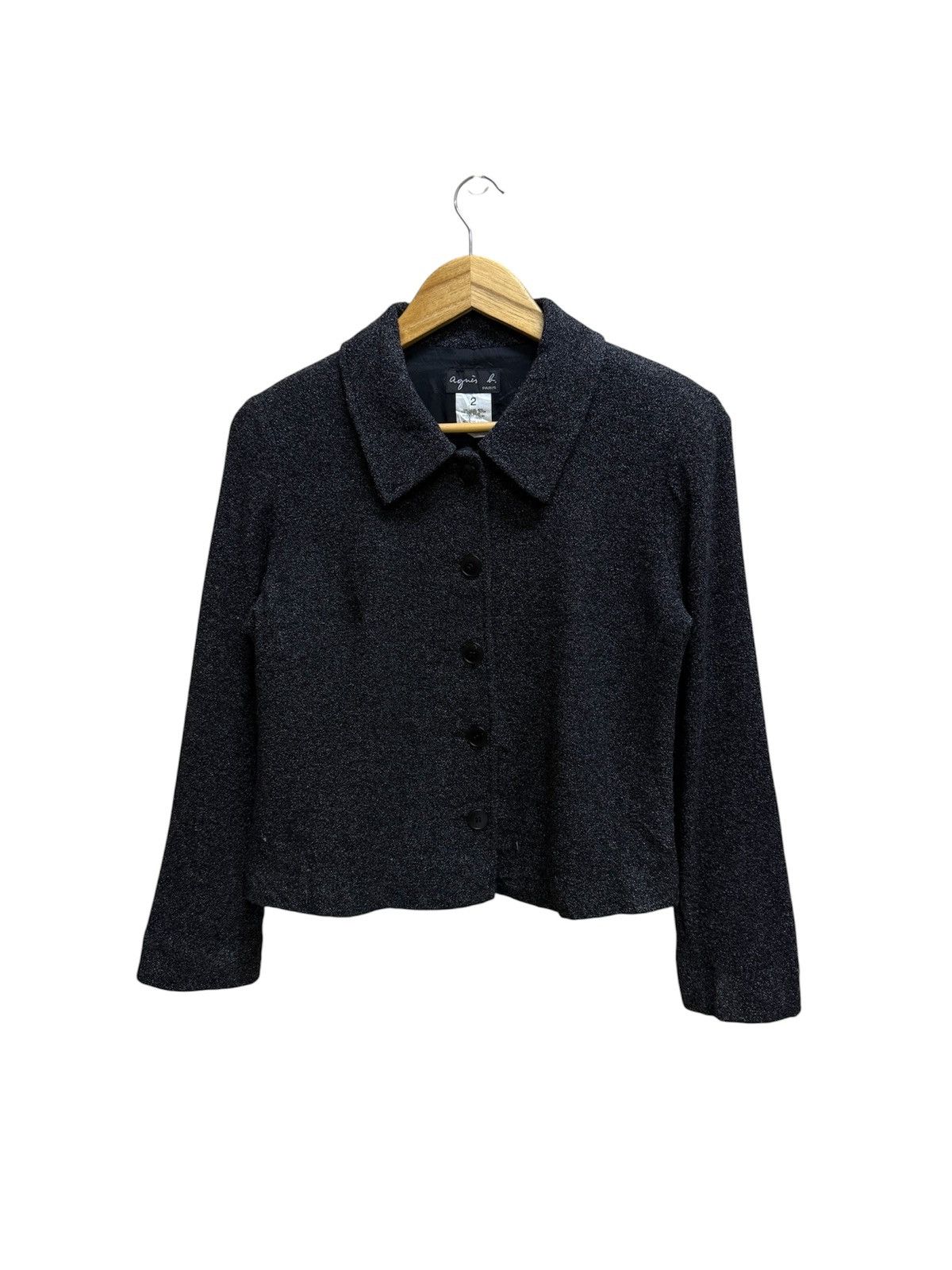 agnes b. Agnes B. Charcoal Black Light Tweed Jacket Button Up Size S / US 4 / IT 40 - 1 Thumbnail