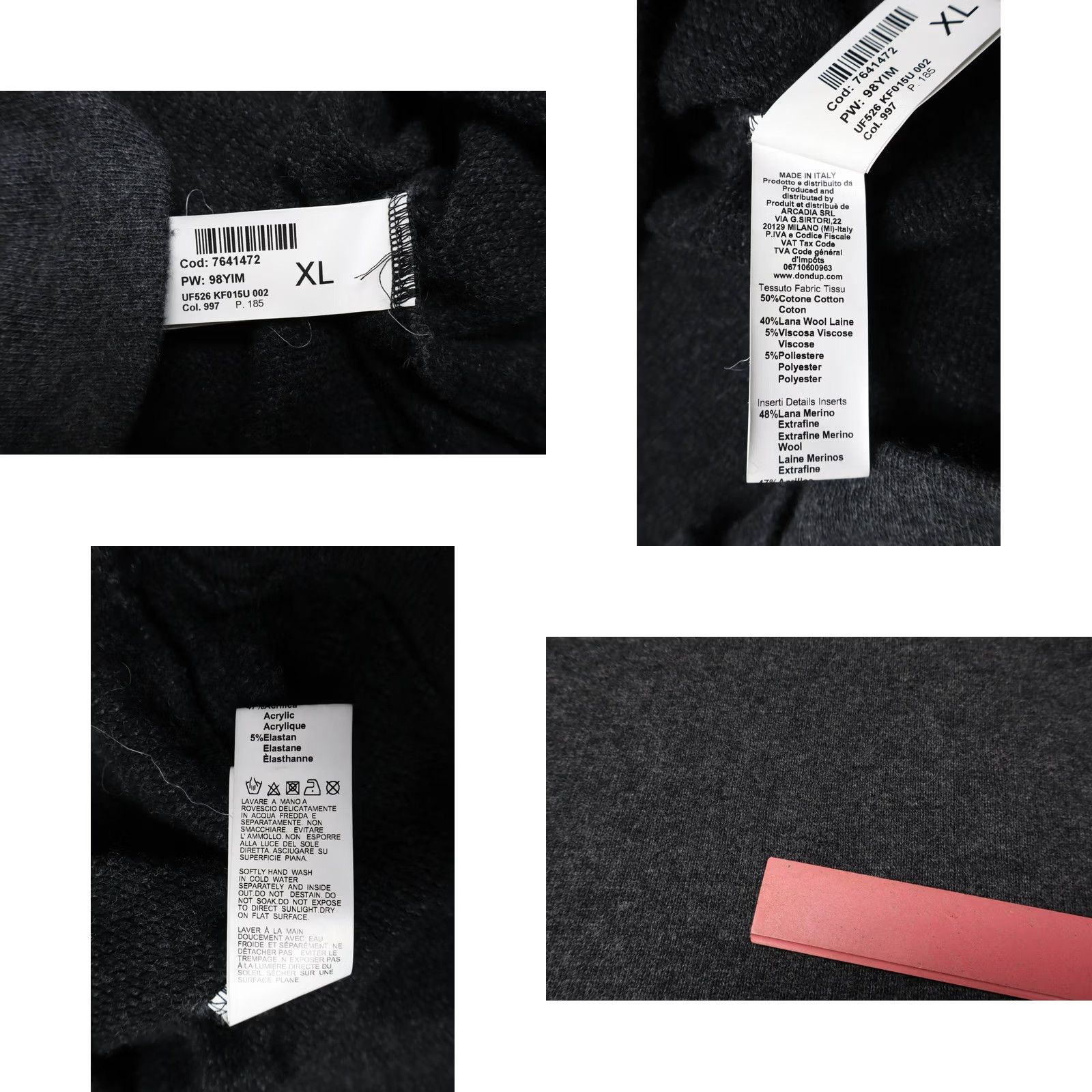 Dondup DONDUP Hoodie Men's XL Wool Blend Pullover Tensile Dark Grey Size US XL / EU 56 / 4 - 8 Thumbnail