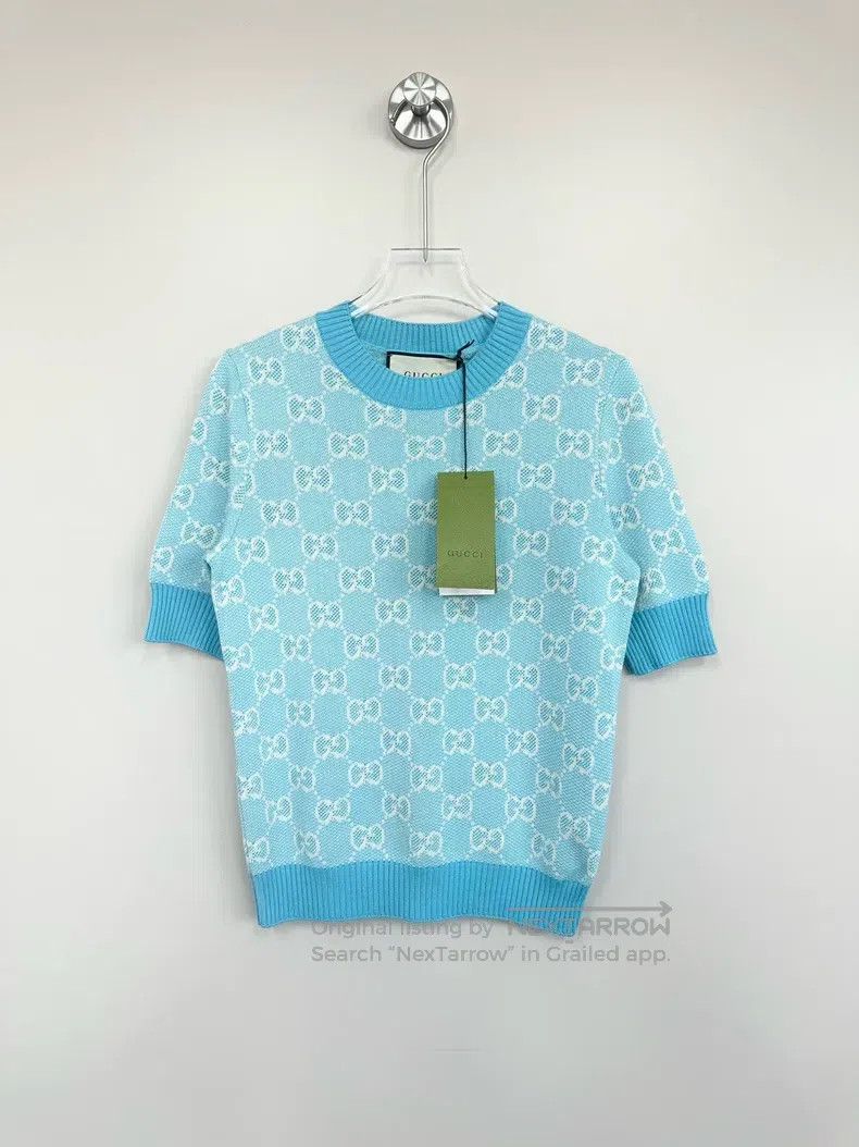 Gucci Gucci Light blue double G full print logo knitted short sl Size XS / US 0-2 / IT 36-38 - 1 Thumbnail