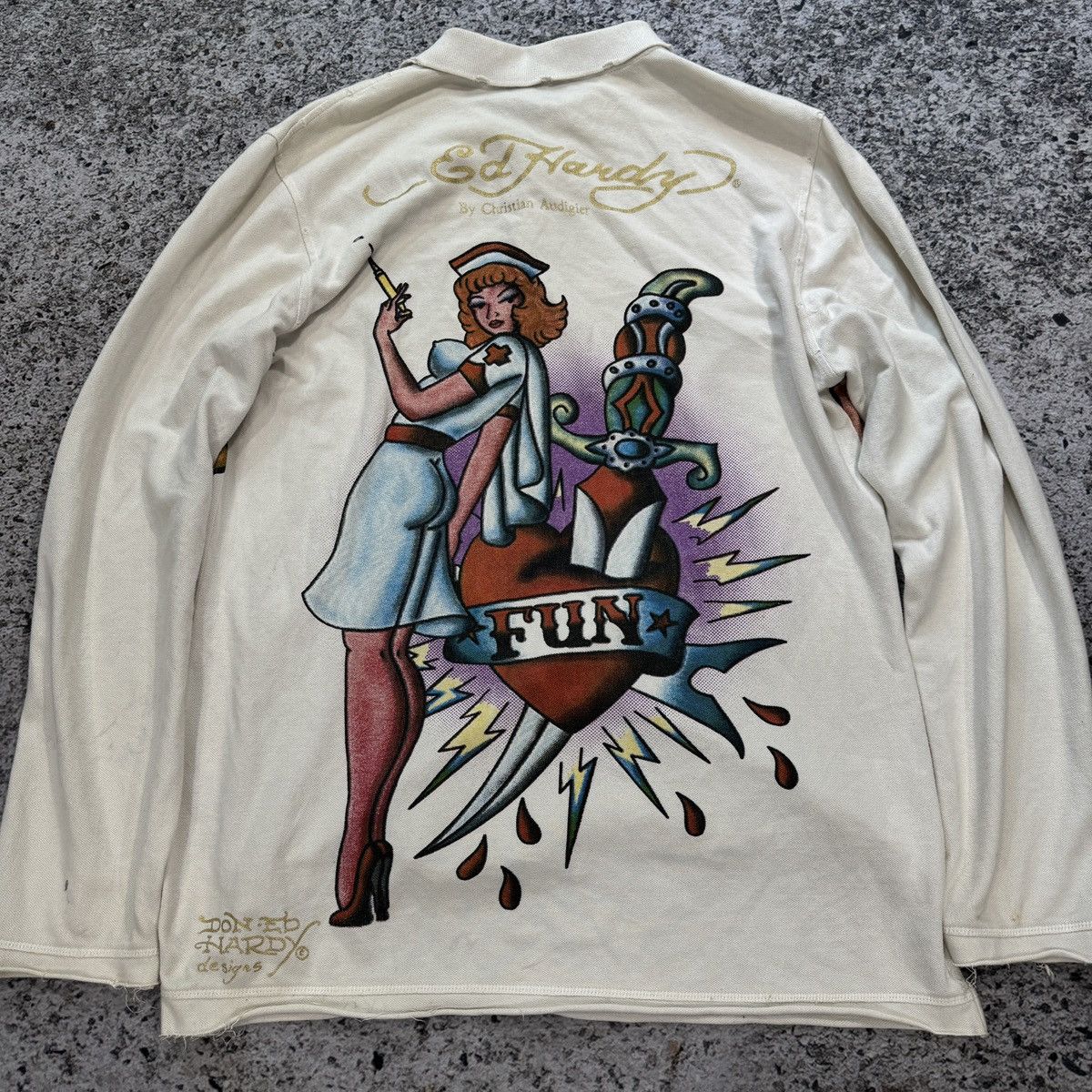 Ed Hardy Y2K Ed Hardy Thrashed Distressed Nurse Shirt ERD Grunge Size US L / EU 52-54 / 3 - 14 Thumbnail
