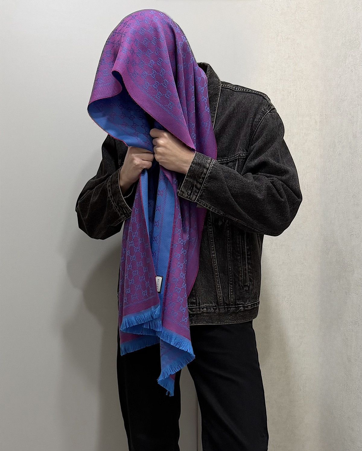 Gucci GUCCI GG Monogram Wool Scarf Purple Blue Demna Nettspend Size ONE SIZE - 3 Thumbnail
