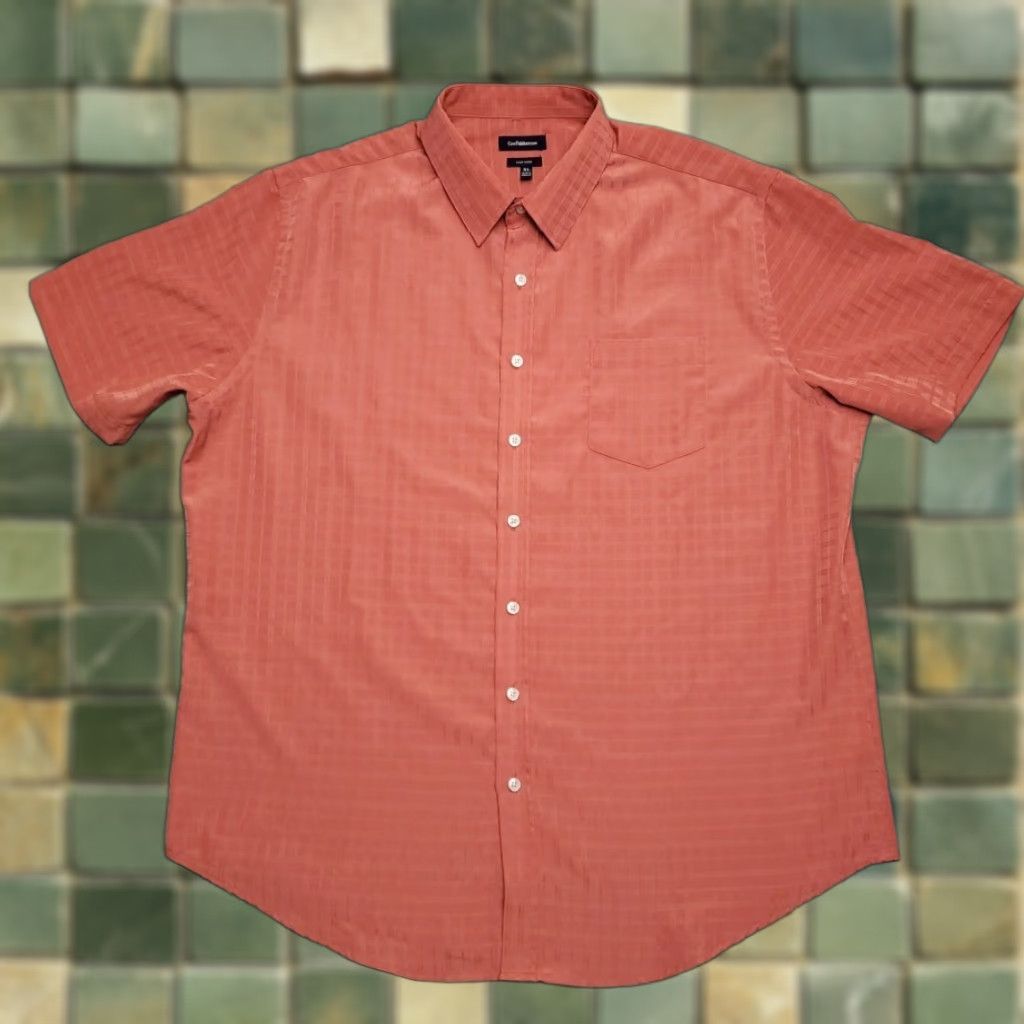 Croft & Barrow Croft Barrow Easy Care Shirt Mens XL Salmon Textured Check Short Sleeve Shirt Size US XL / EU 56 / 4 - 1 Thumbnail
