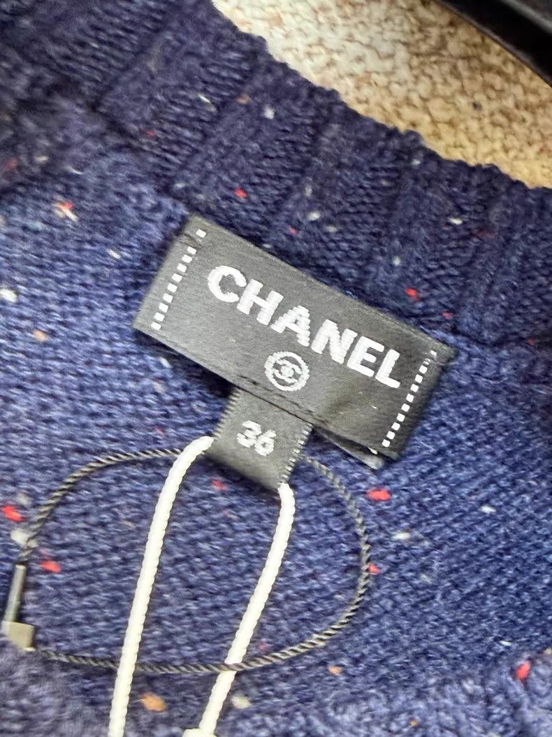 Chanel Chanel Dark blue pink-edged reindeer clover pattern knitte Size XS / US 0-2 / IT 36-38 - 6 Thumbnail