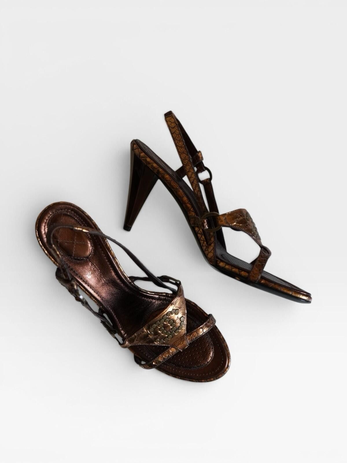 Chanel 2000s Chanel Copper Embossed Python Slingback Heels VINTAGE Size US 9 / IT 39 - 6 Thumbnail