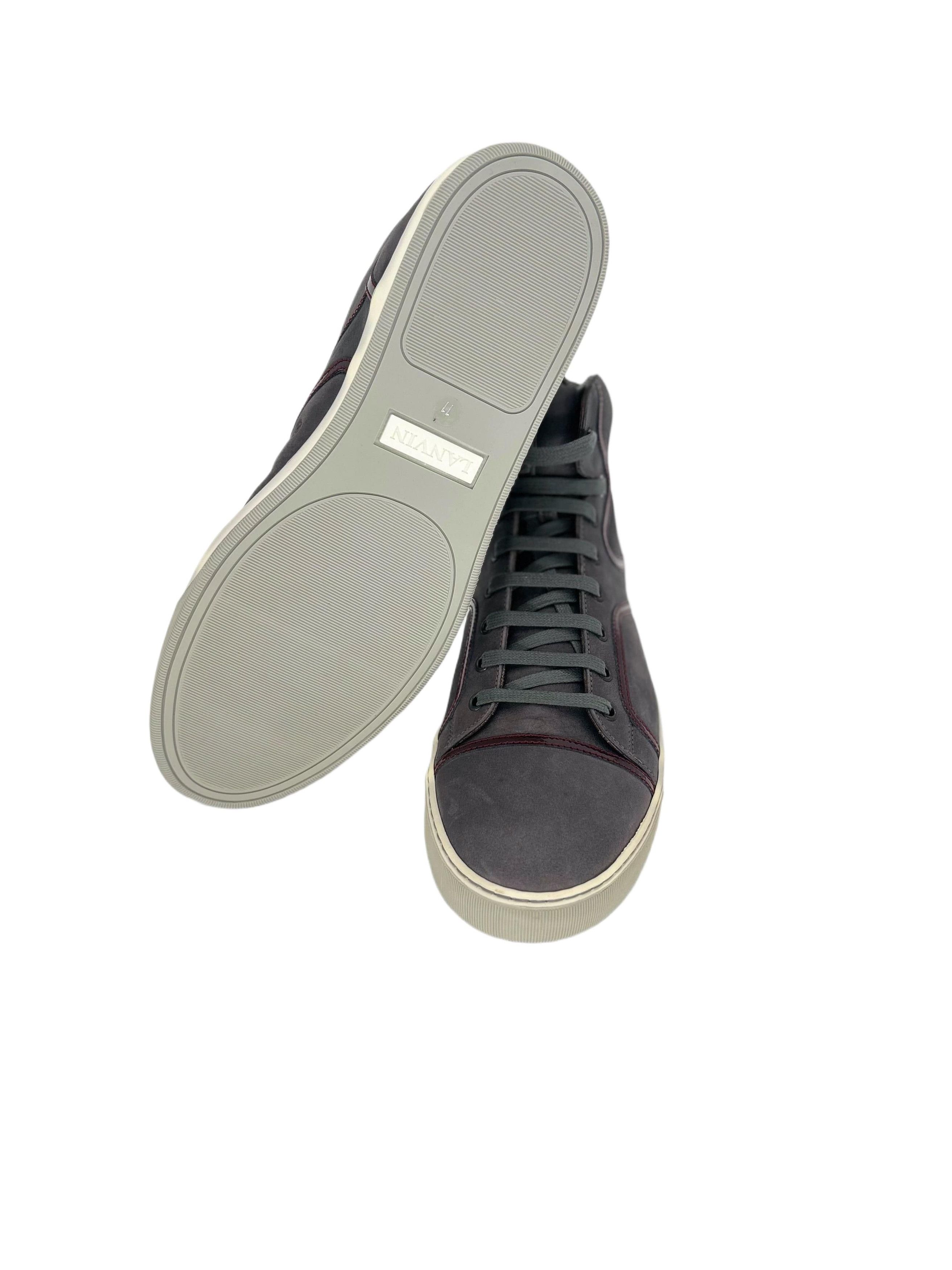 Lanvin Lanvin Grey Leather Hi Top Sneaker With Bordeaux Leather Size US 7 / EU 40 - 4 Thumbnail