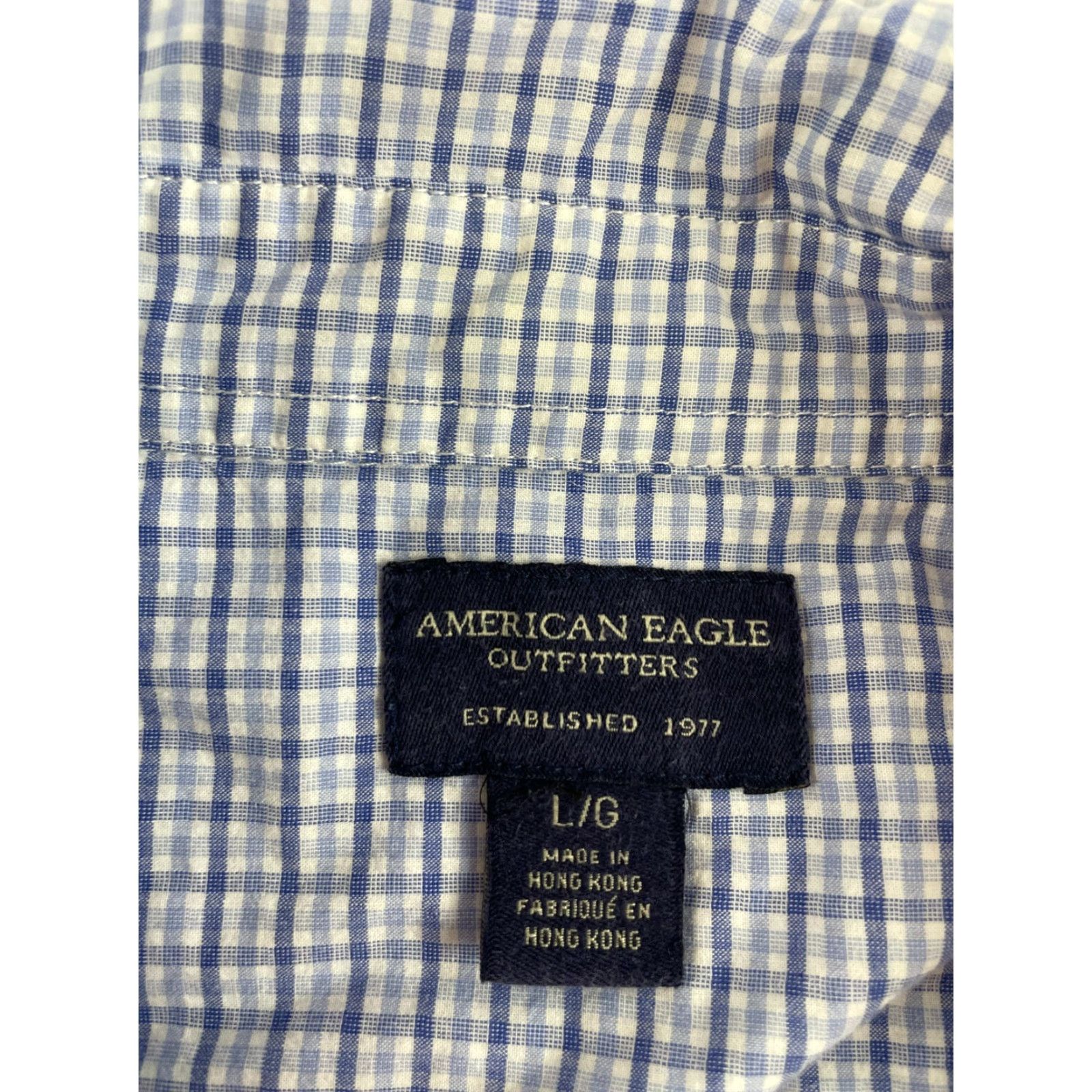 American Eagle Outfitters American Eagle Outfitters Shirt Mens Adult Large Blue Check Button-Up Long Sleeve Cotton Size US L / EU 52-54 / 3 - 6 Thumbnail