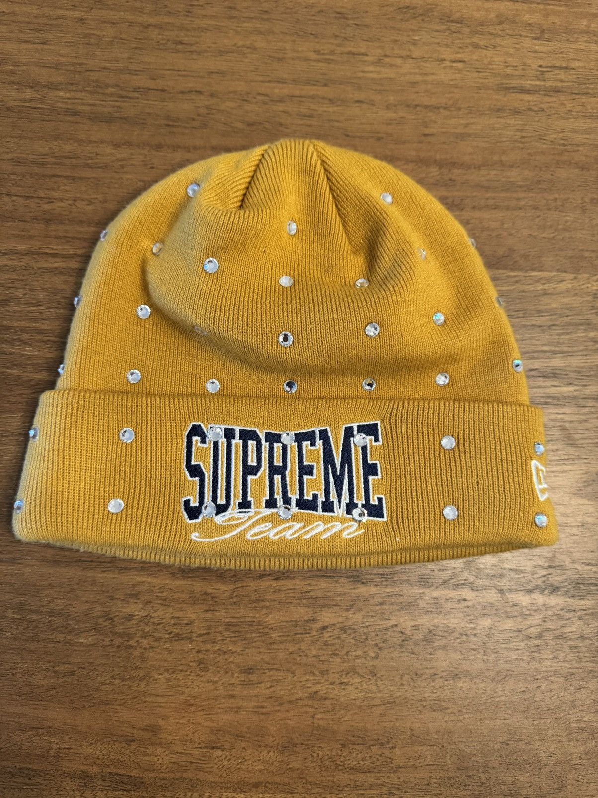 Supreme Yellow Beanie with Rhinestones Supreme Supreme x New Era Rhinestone Beanie Yellow | Grailed main image 2