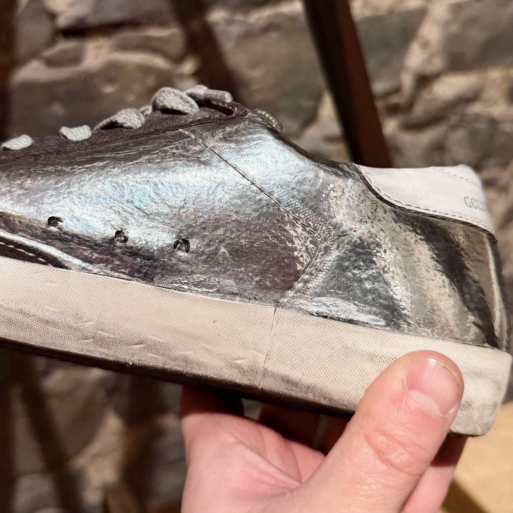 Golden Goose Silver Metallic Leather Superstar Sneakers