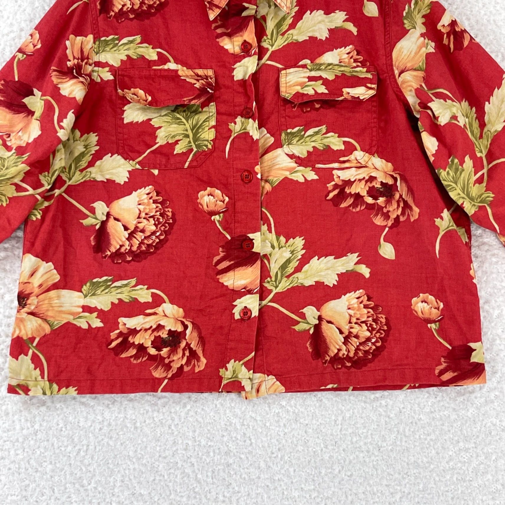 Vintage Lemon Grass Petite Red Floral Button-Up Shirt Womens 3/4 Sleeve Cotton PM Size M / US 6-8 / IT 42-44 - 6 Thumbnail