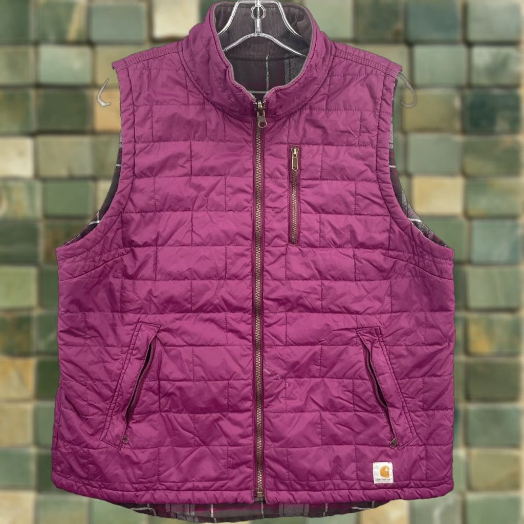 Carhartt Carhartt Reversible Flannel Vest Women's Large Magenta Outdoor Gorpcore Vest Women L Magenta Gorpcore Size L / US 10 / IT 46 - 1 Thumbnail