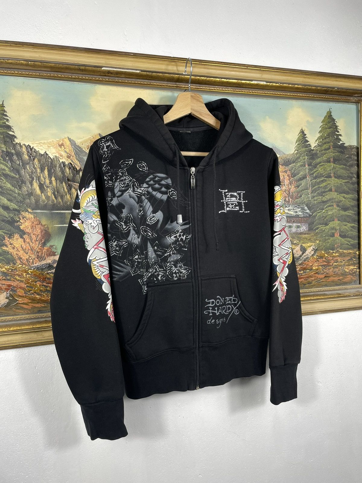 Christian Audigier × Ed Hardy × Vintage Ed Hardy Retro 00s Hoodie With Crystals Affliction Grunge Size M / US 6-8 / IT 42-44 - 4 Thumbnail