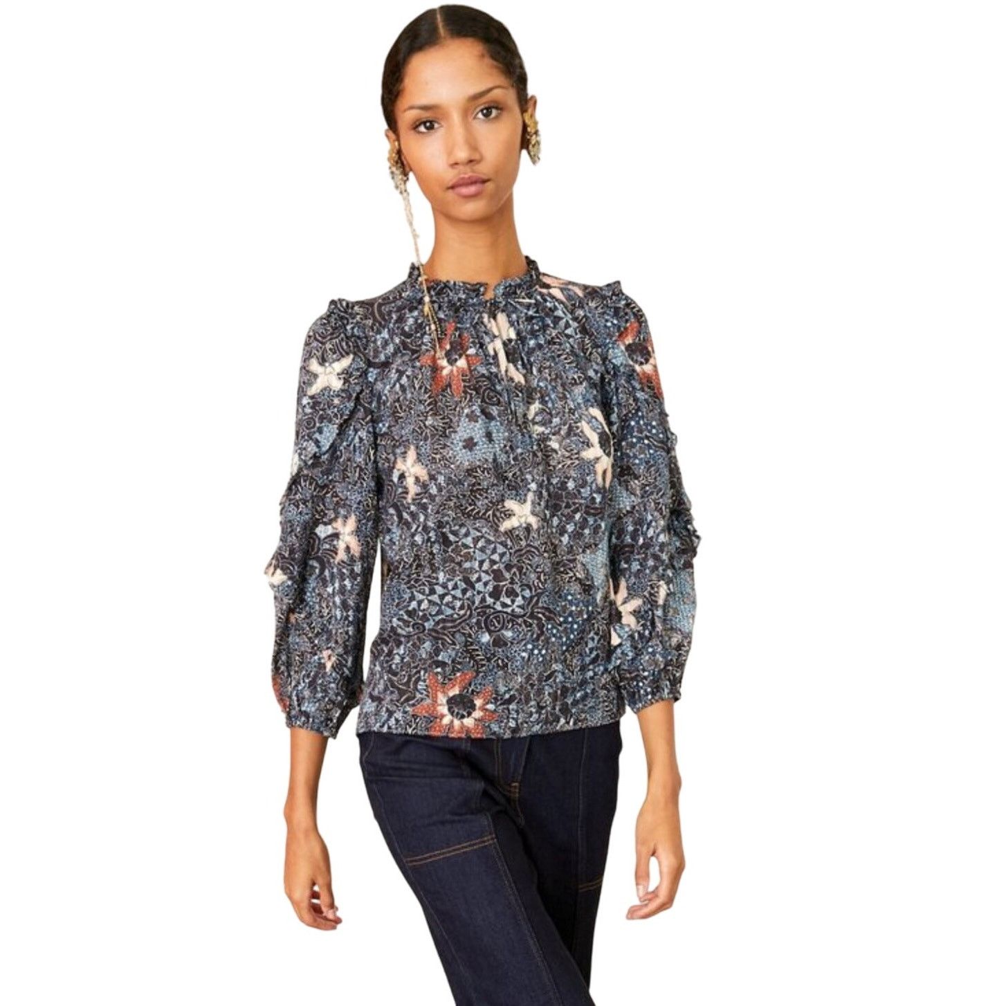 Ulla Johnson Ulla Johnson Manet Blouse Azul Floral BOHO Ruffle trime 0 Size XS / US 0-2 / IT 36-38 - 1 Thumbnail