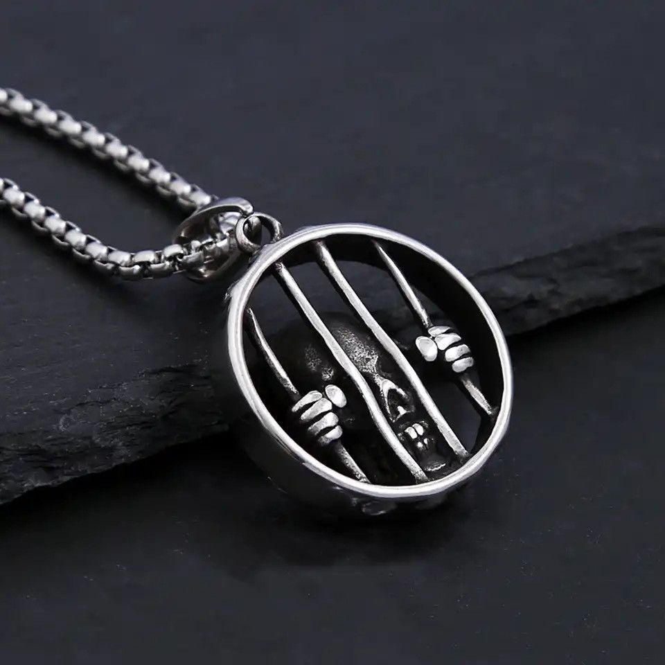 Jewelry Steel Cage Skull Pendant Necklace Size ONE SIZE - 1 Thumbnail
